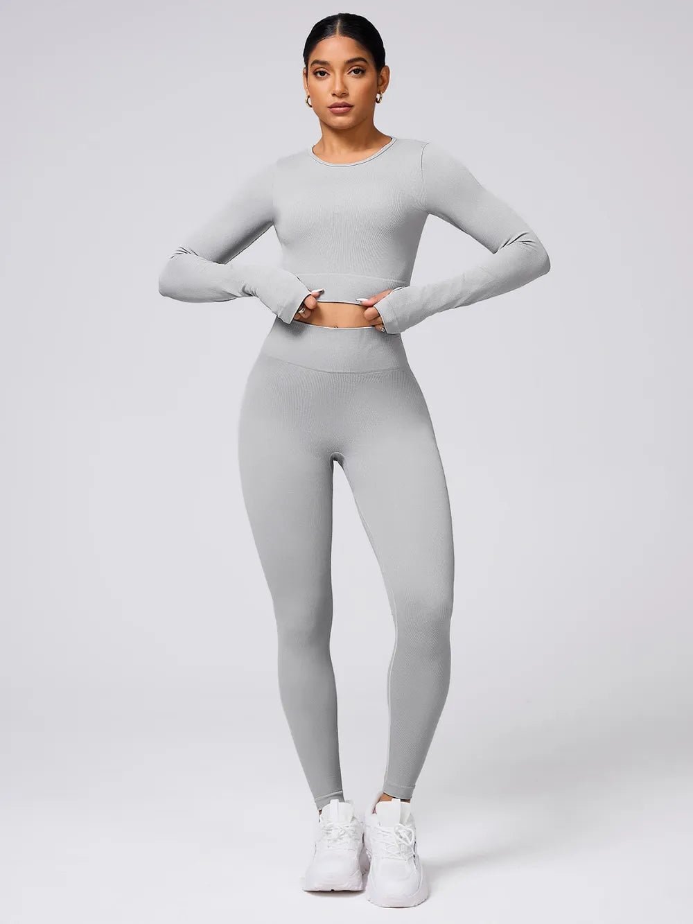Back Crisscross Round Neck Long Sleeve Top and Leggings Active Set - MAD RUFFI