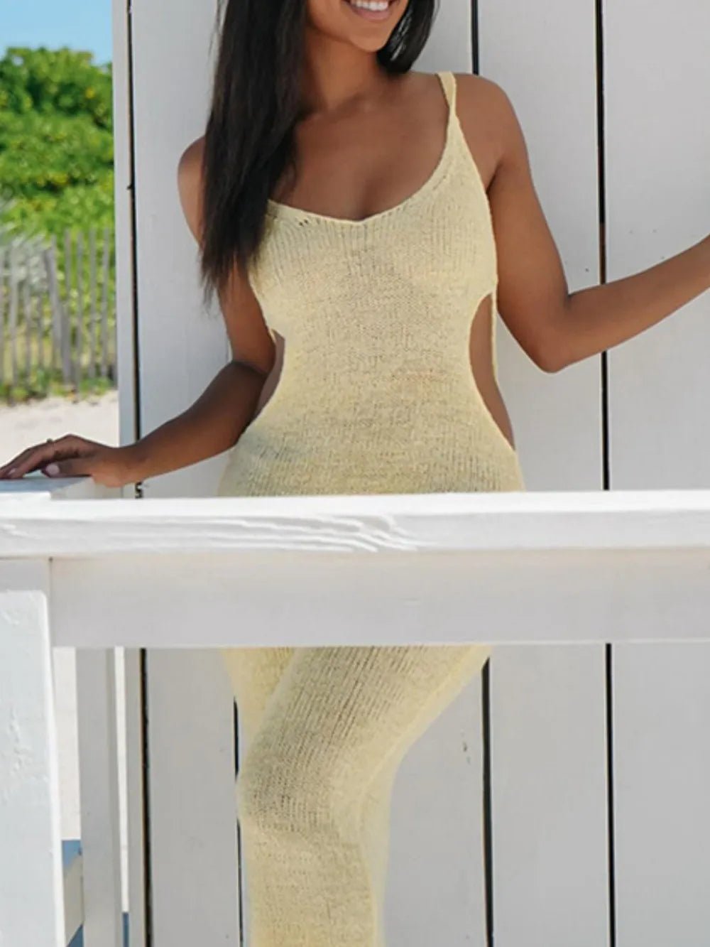 Backless Cutout Scoop Neck Cover - Up Dress - MAD RUFFI