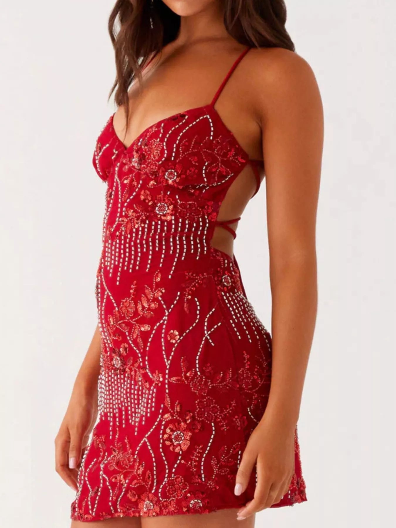 Backless Embroidered Sequin Cami Dress - MAD RUFFI