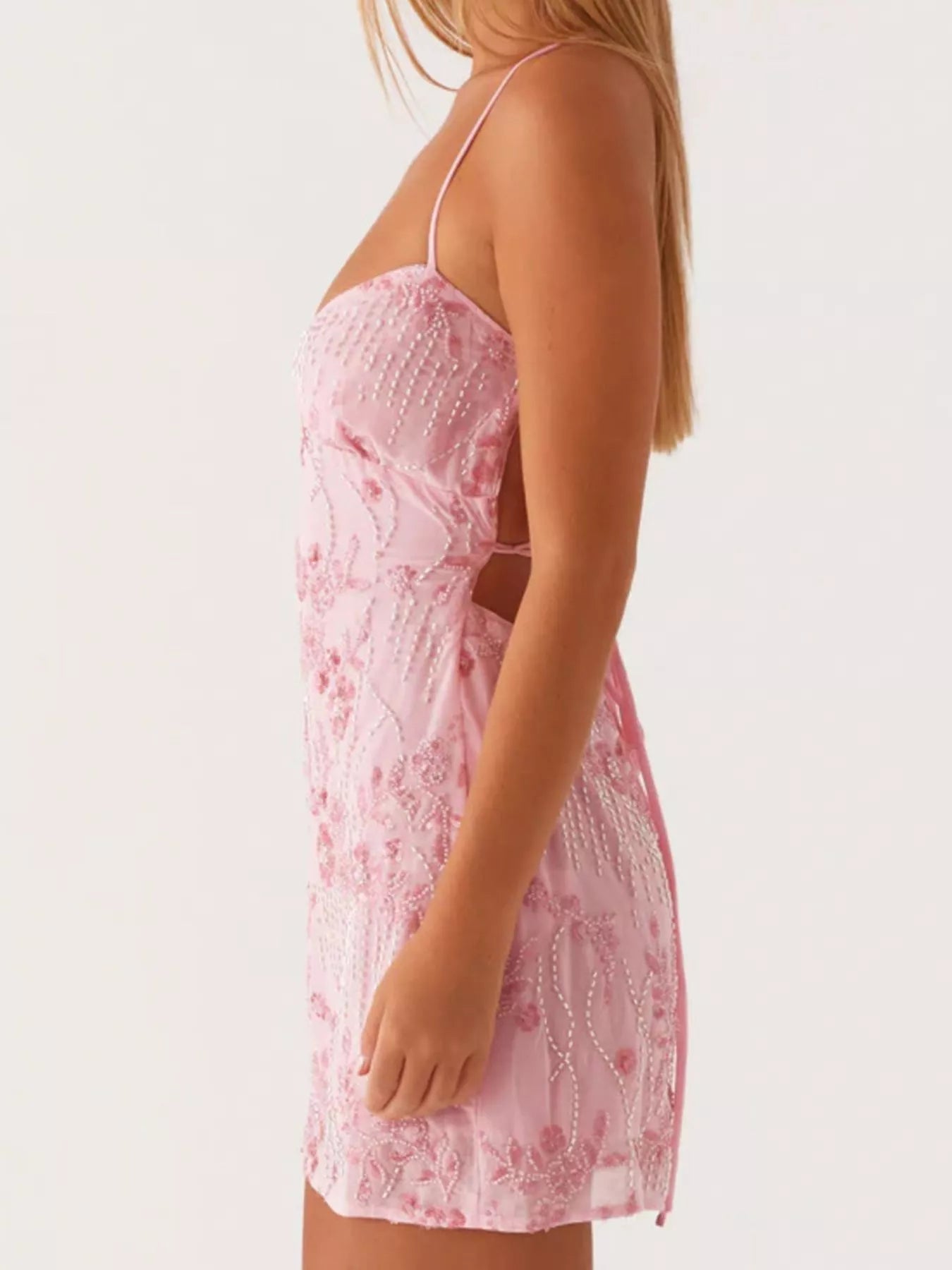 Backless Embroidered Sequin Cami Dress - MAD RUFFI
