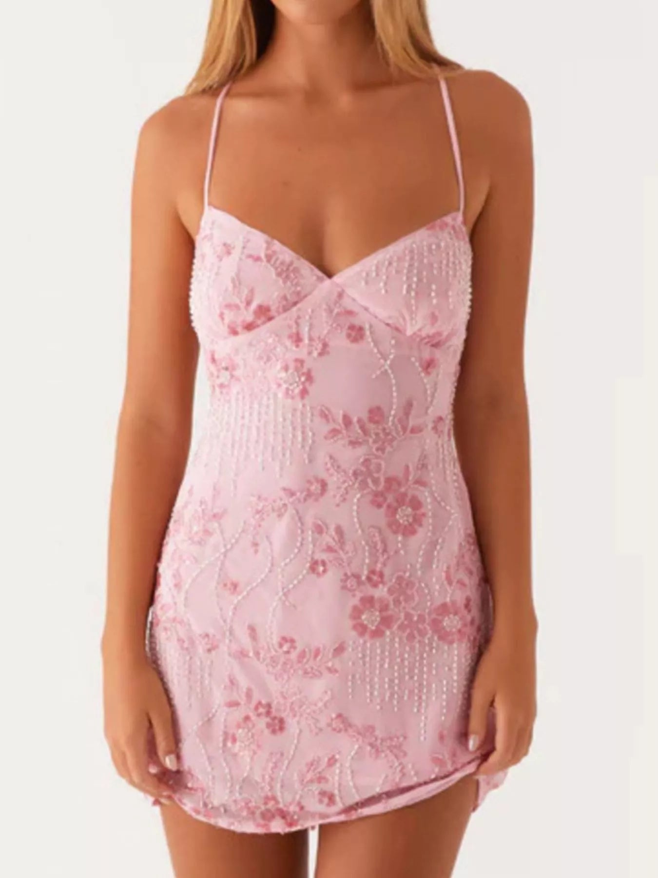 Backless Embroidered Sequin Cami Dress - MAD RUFFI