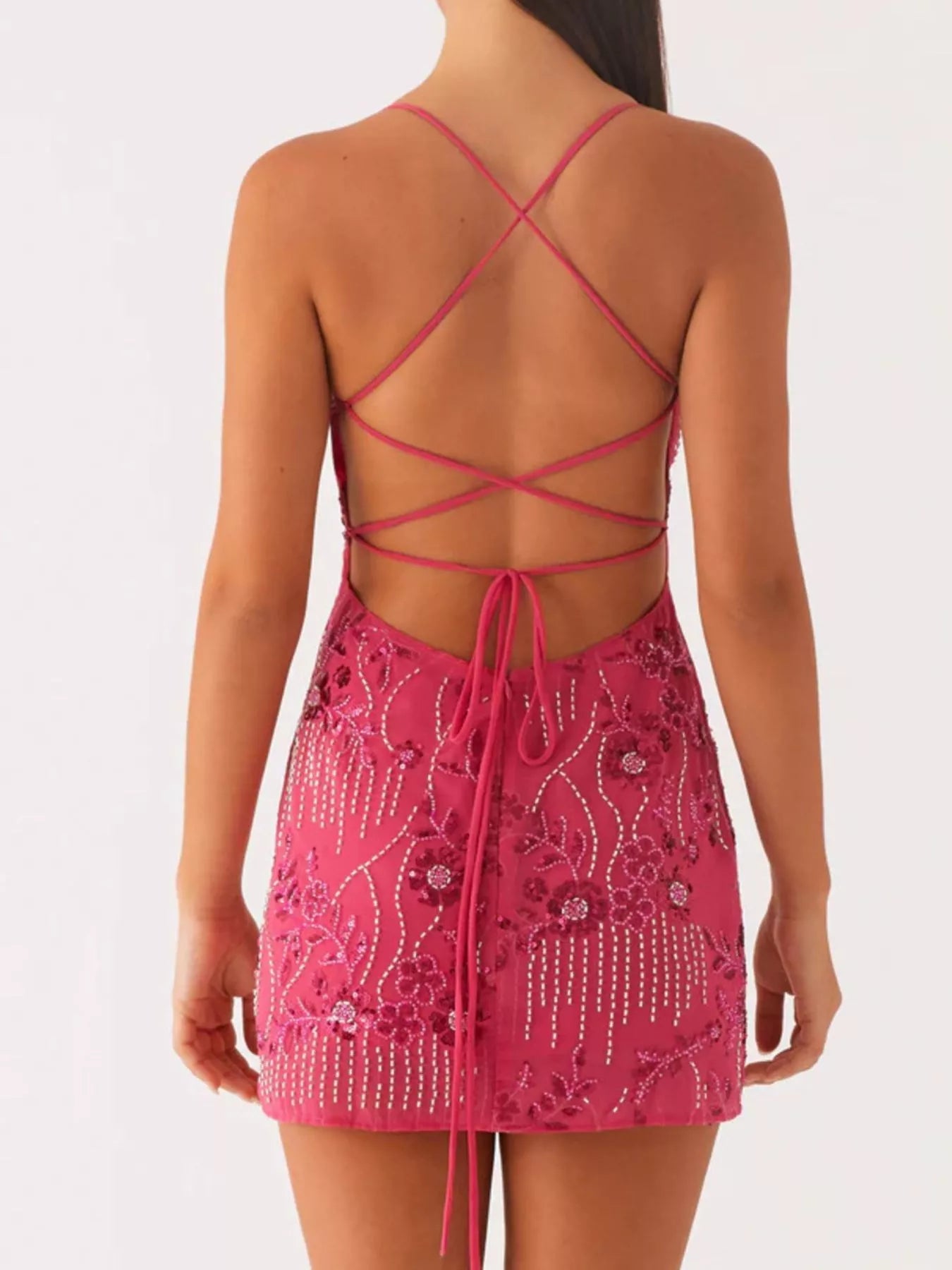 Backless Embroidered Sequin Cami Dress - MAD RUFFI