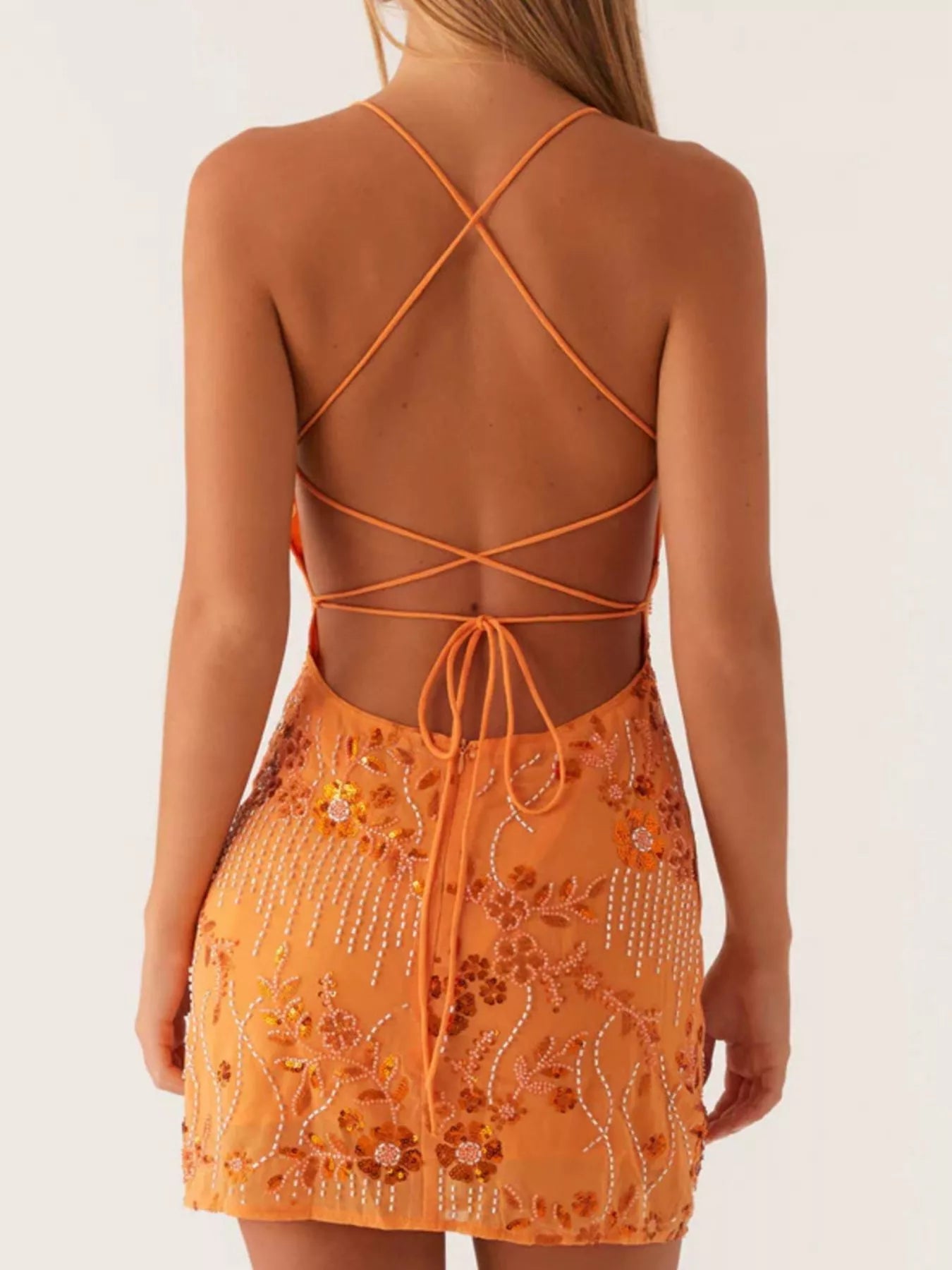 Backless Embroidered Sequin Cami Dress - MAD RUFFI