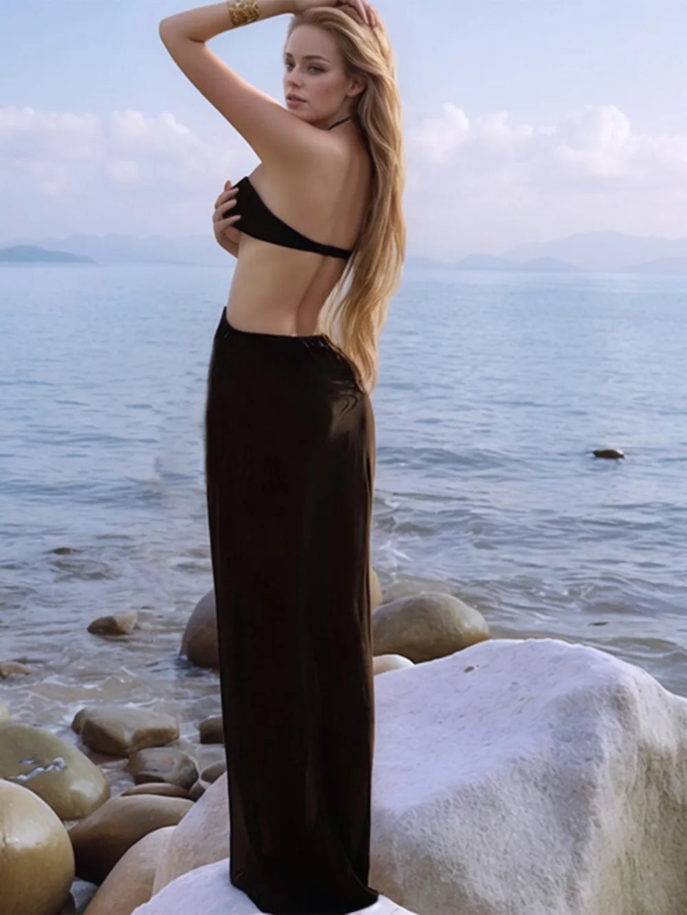 Backless Halter Neck Cover - Up Dress - MAD RUFFI