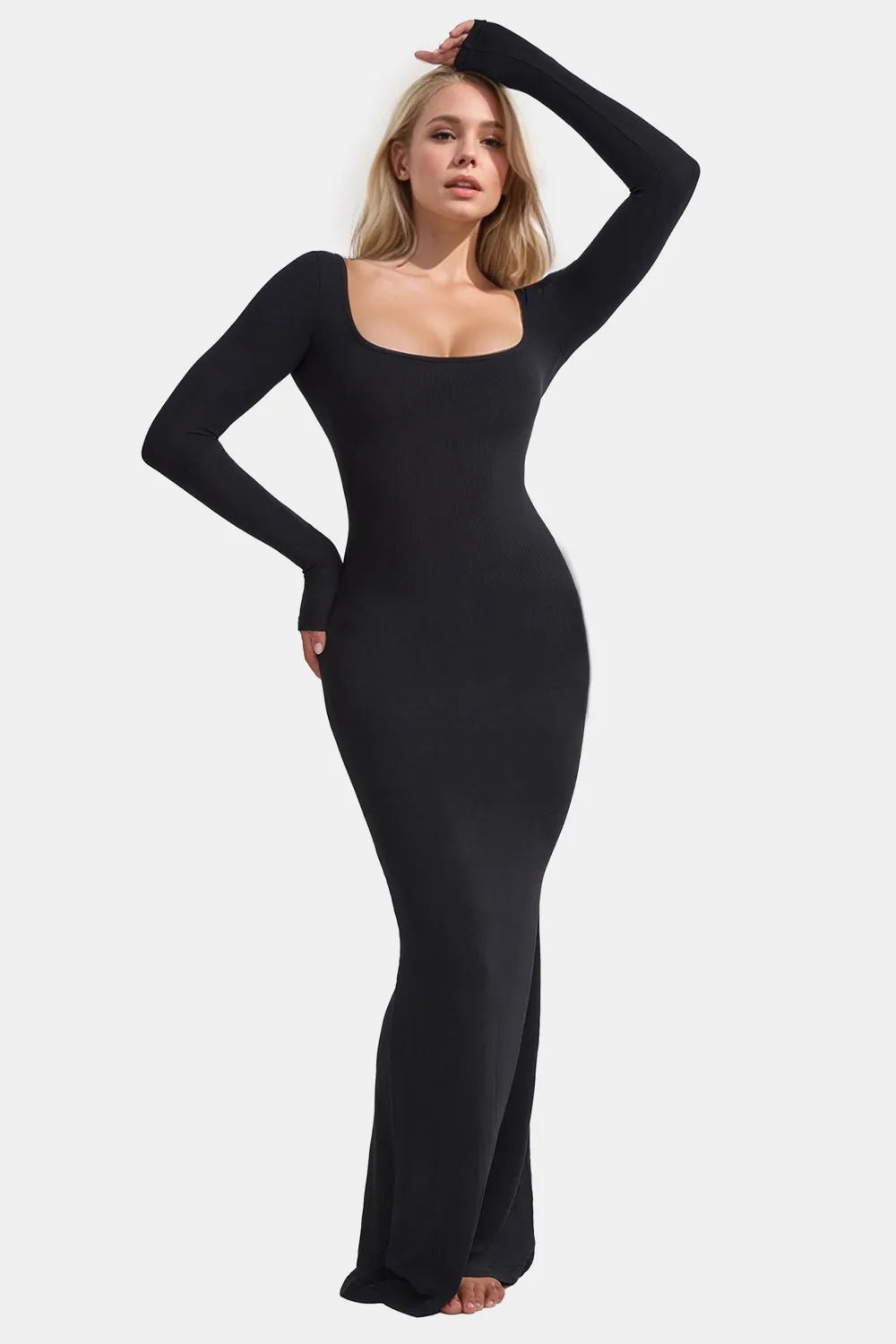 Basic Bae Built - In Shapewear Square Neck Long Sleeve Maxi Dress - MAD RUFFI