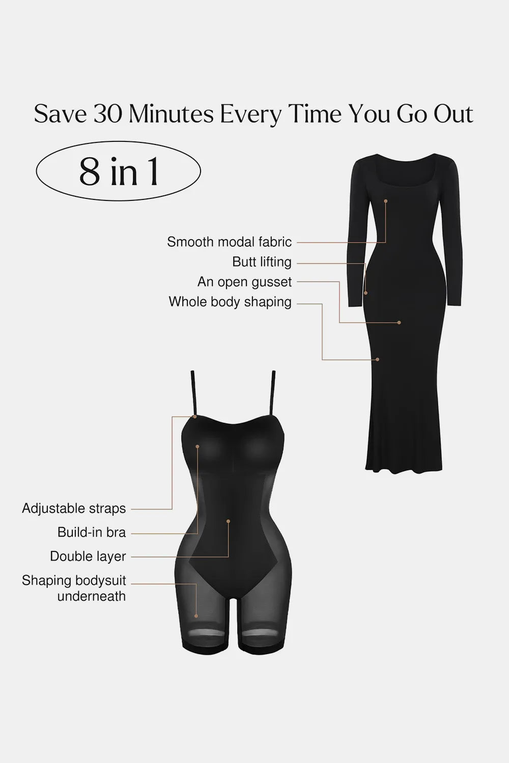 Basic Bae Built - In Shapewear Square Neck Long Sleeve Maxi Dress - MAD RUFFI