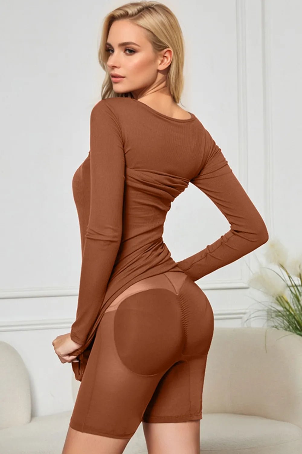 Basic Bae Built - In Shapewear Square Neck Long Sleeve Maxi Dress - MAD RUFFI