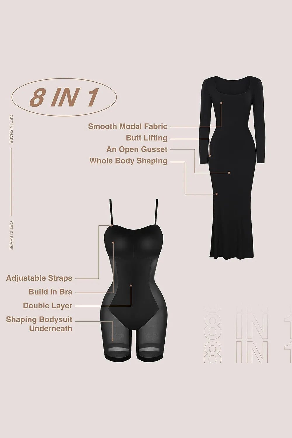 Basic Bae Built - In Shapewear Square Neck Long Sleeve Maxi Dress - MAD RUFFI