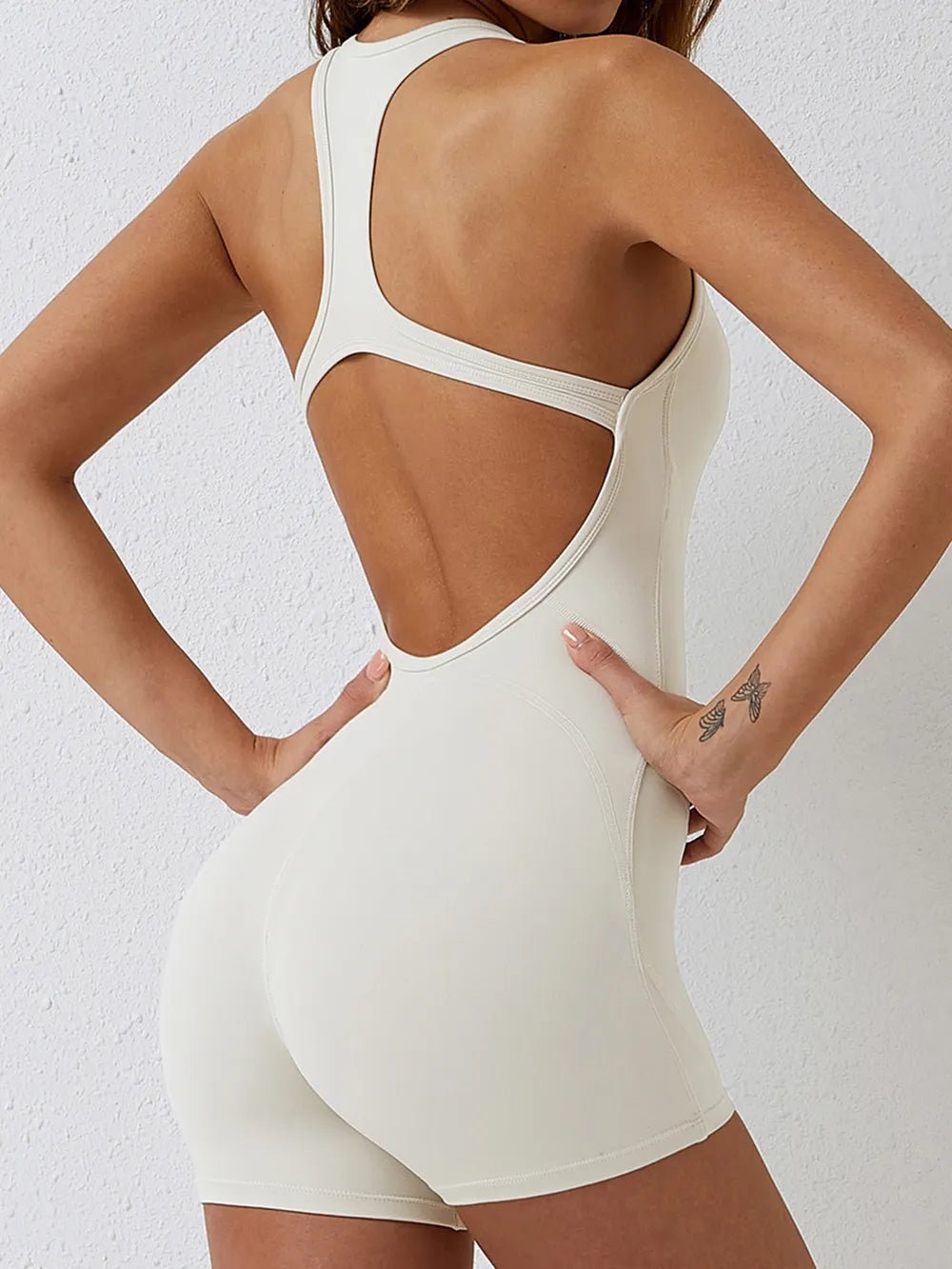 Basic Bae Cutout Racerback Sleeveless Active Romper - MAD RUFFI