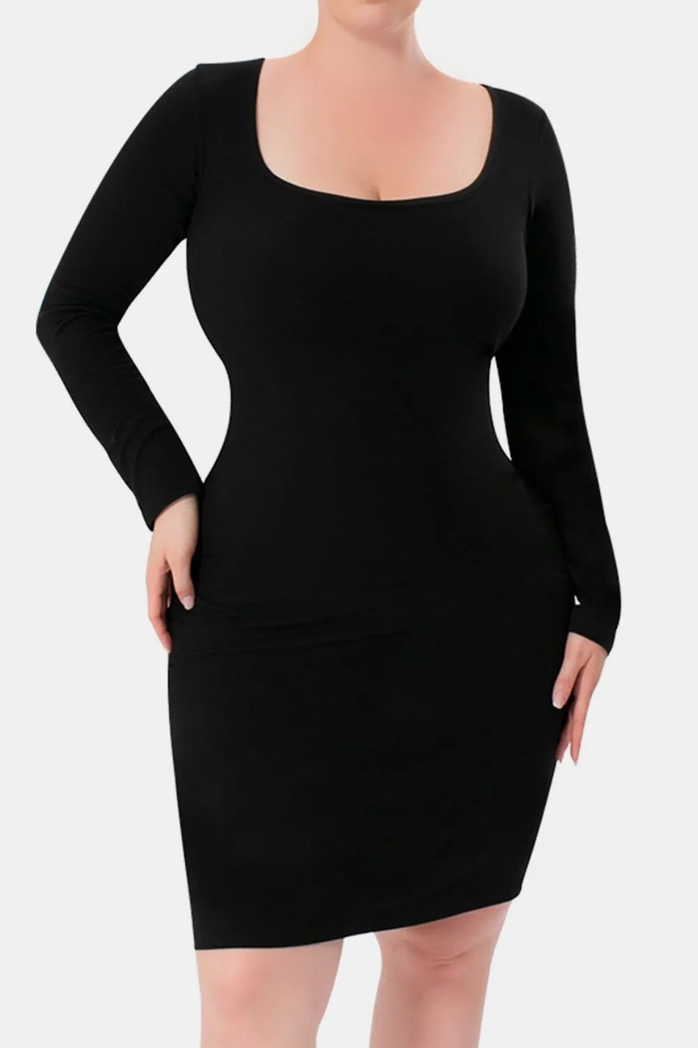 Basic Bae Full Size Built - In Shapewear Square Neck Long Sleeve Dress - MAD RUFFI
