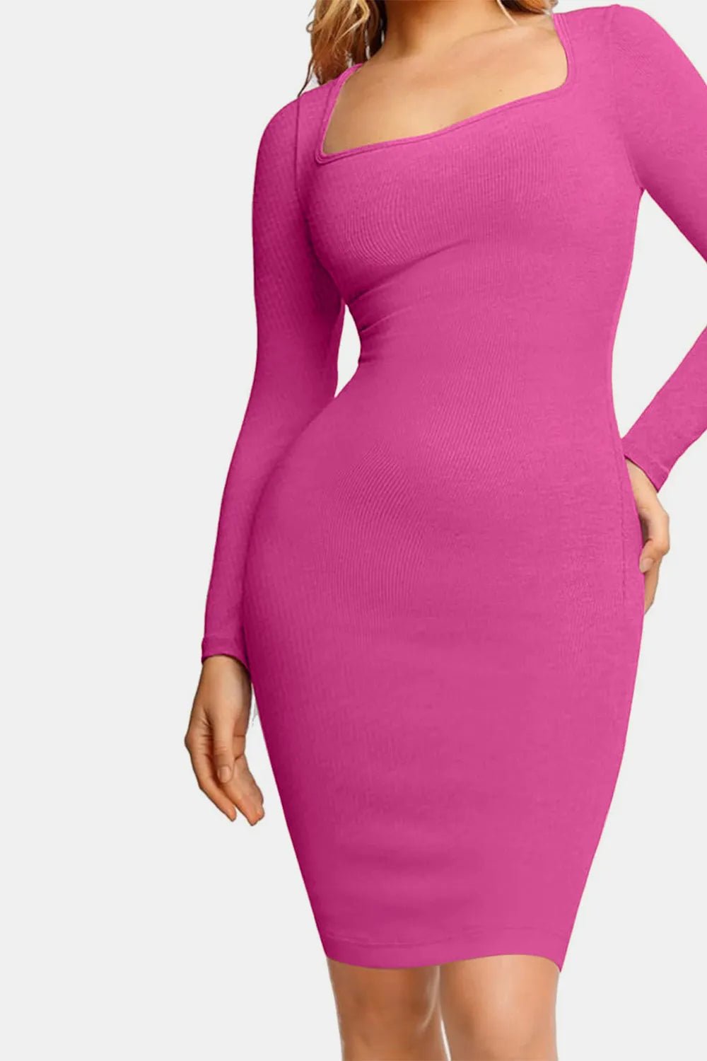 Basic Bae Full Size Built - In Shapewear Square Neck Long Sleeve Dress - MAD RUFFI