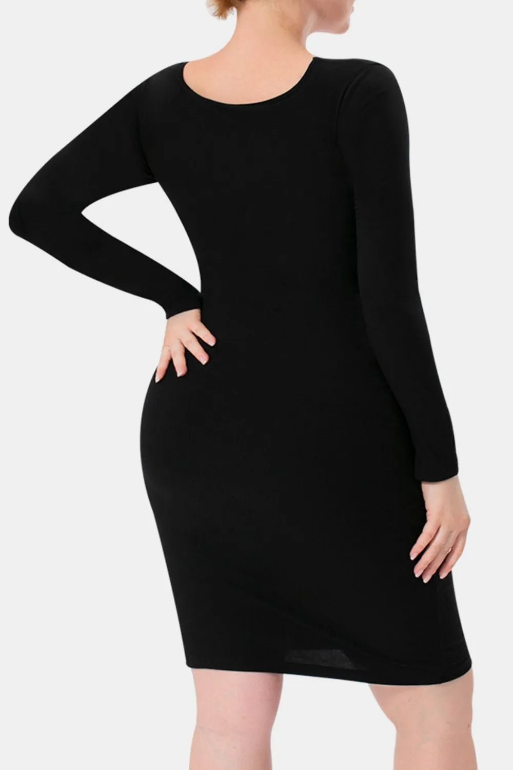 Basic Bae Full Size Built - In Shapewear Square Neck Long Sleeve Dress - MAD RUFFI