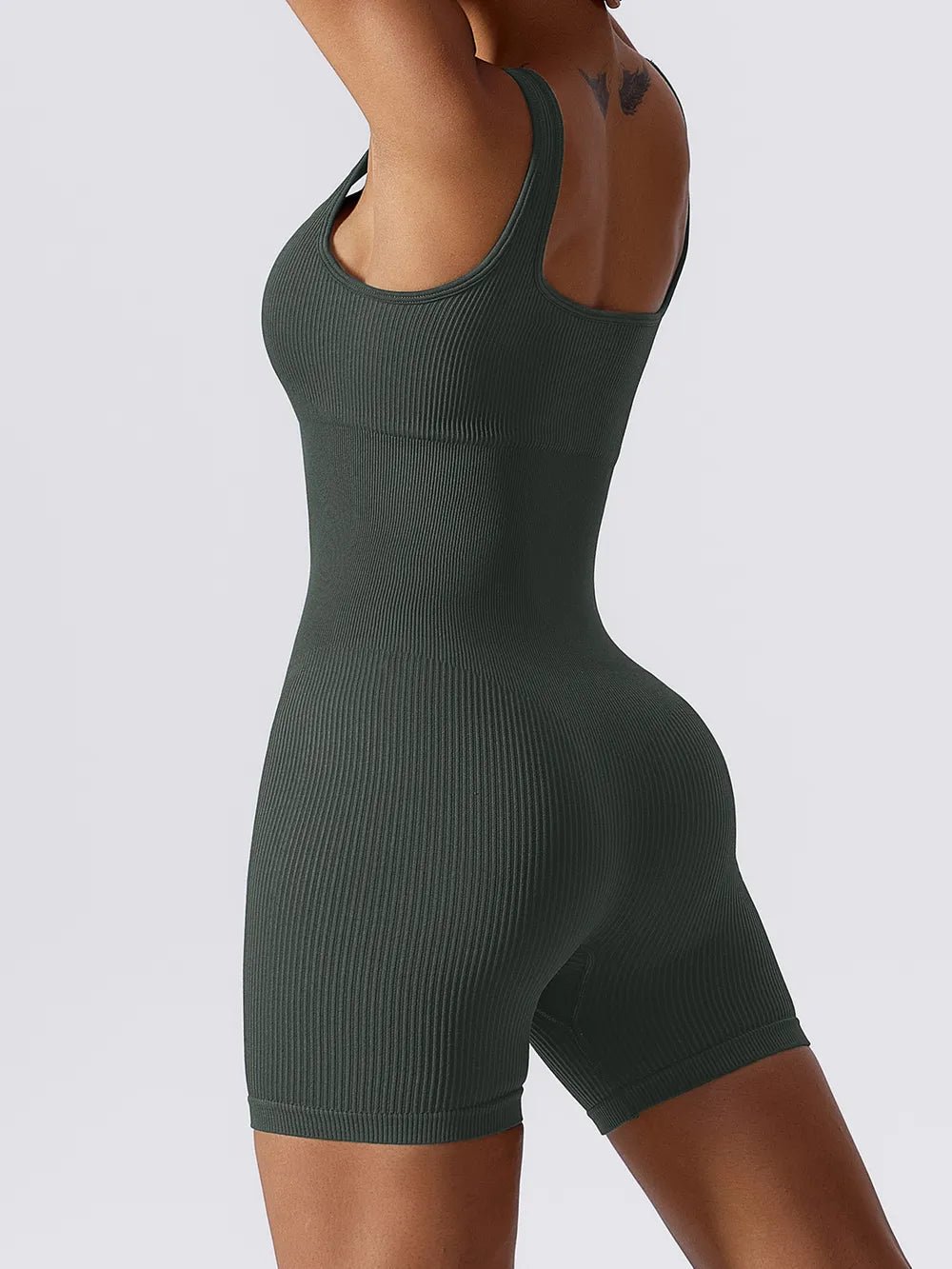 Basic Bae Ribbed Sleeveless Active Romper - MAD RUFFI