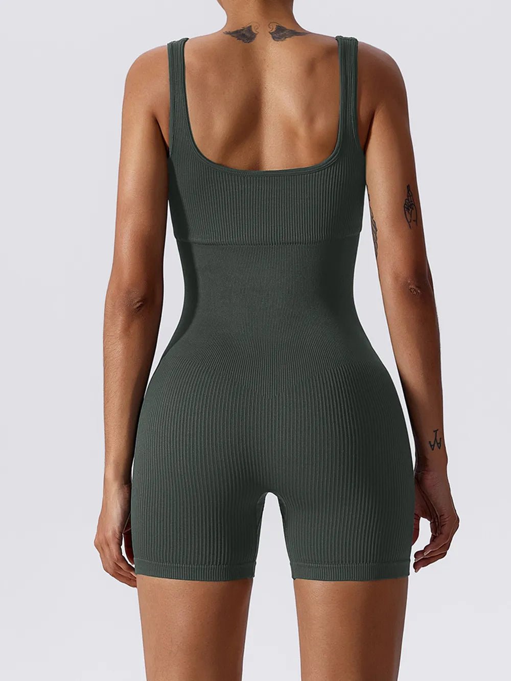 Basic Bae Ribbed Sleeveless Active Romper - MAD RUFFI
