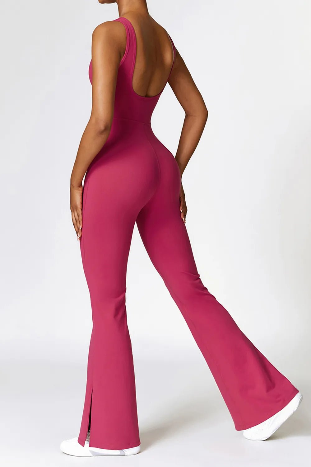 Basic Bae Sleeveless Bootcut Slit Active Jumpsuit - MAD RUFFI