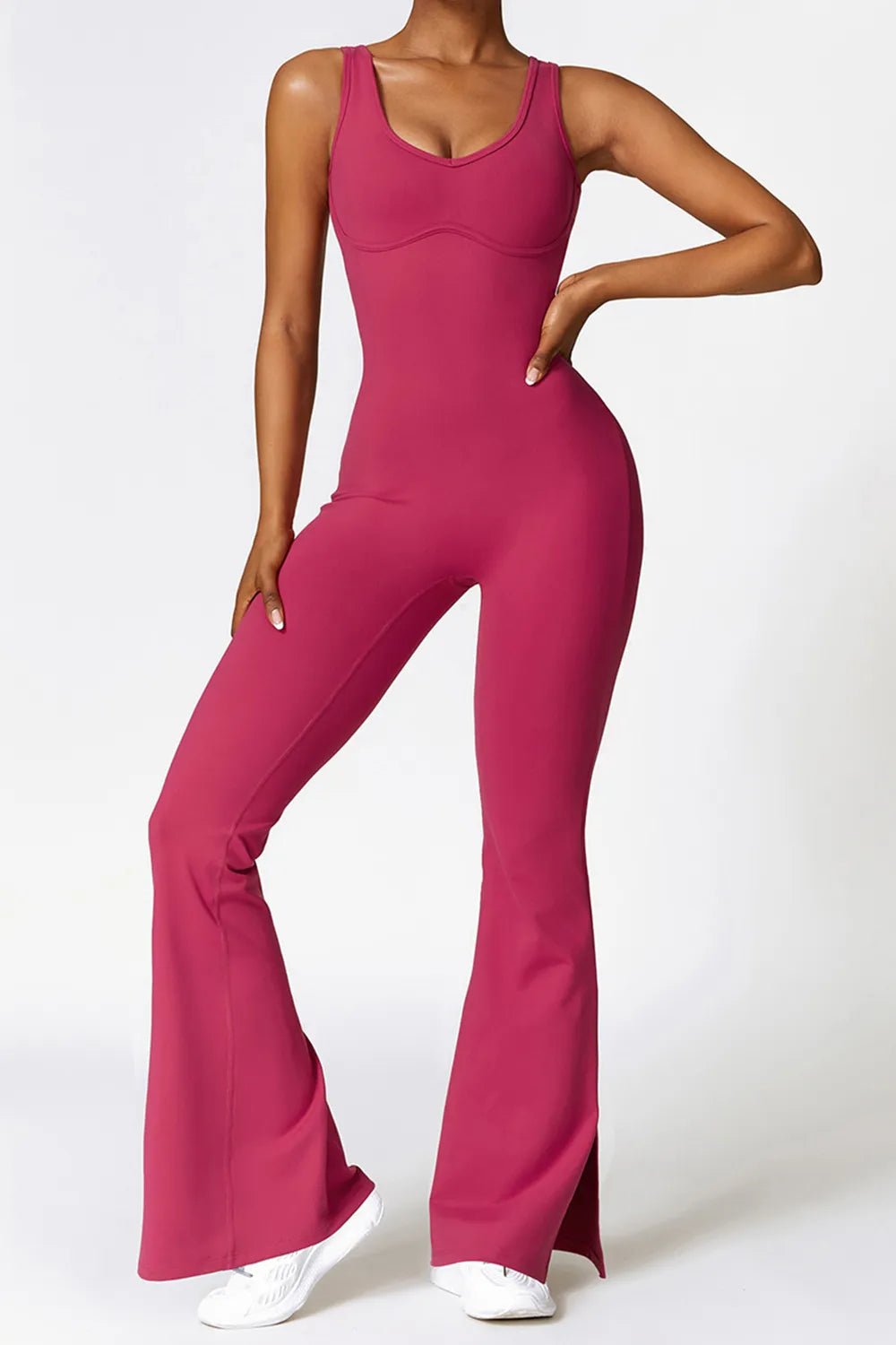 Basic Bae Sleeveless Bootcut Slit Active Jumpsuit - MAD RUFFI