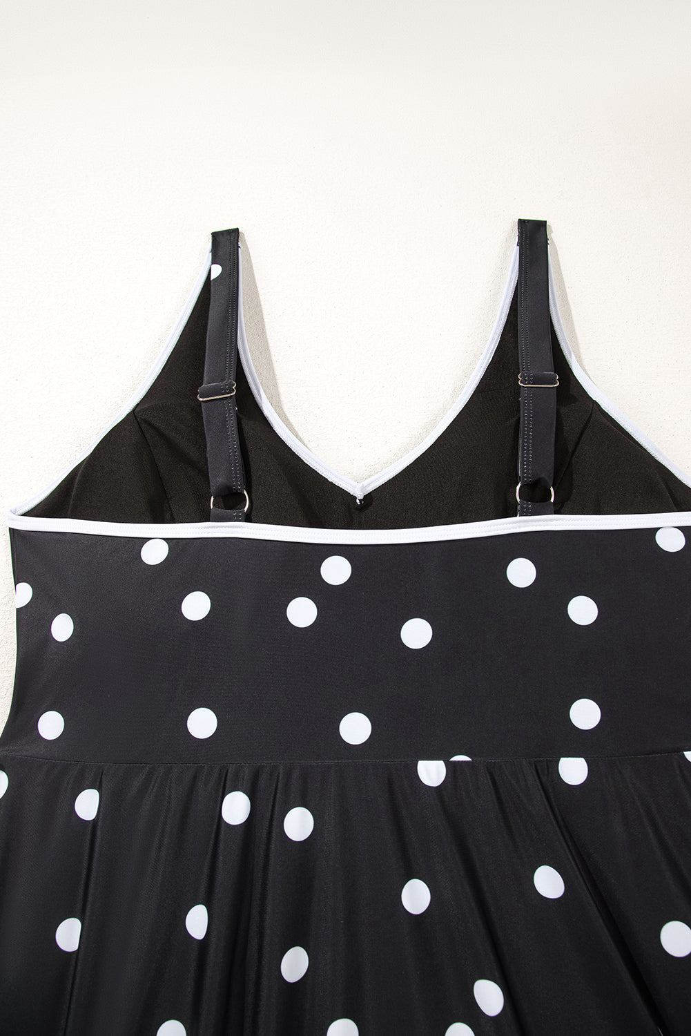 Black Polka Dot Colorblock Trim V Neck Plus Size Swim Dress