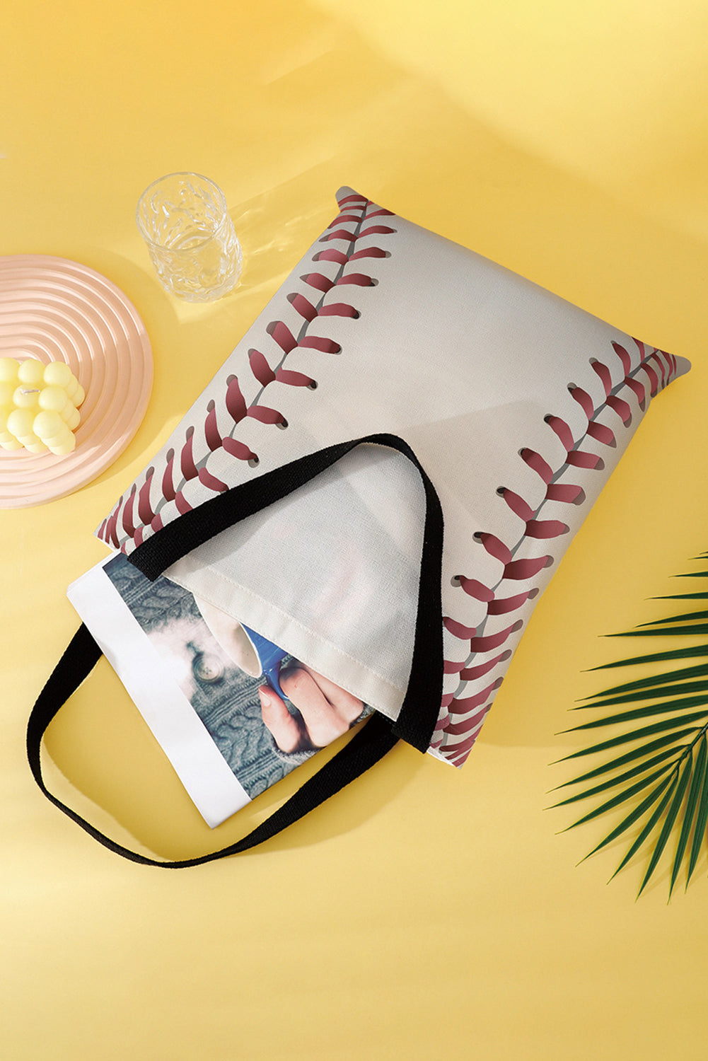 White Baseball Print Canvas Tote Bag 34*2*31cm