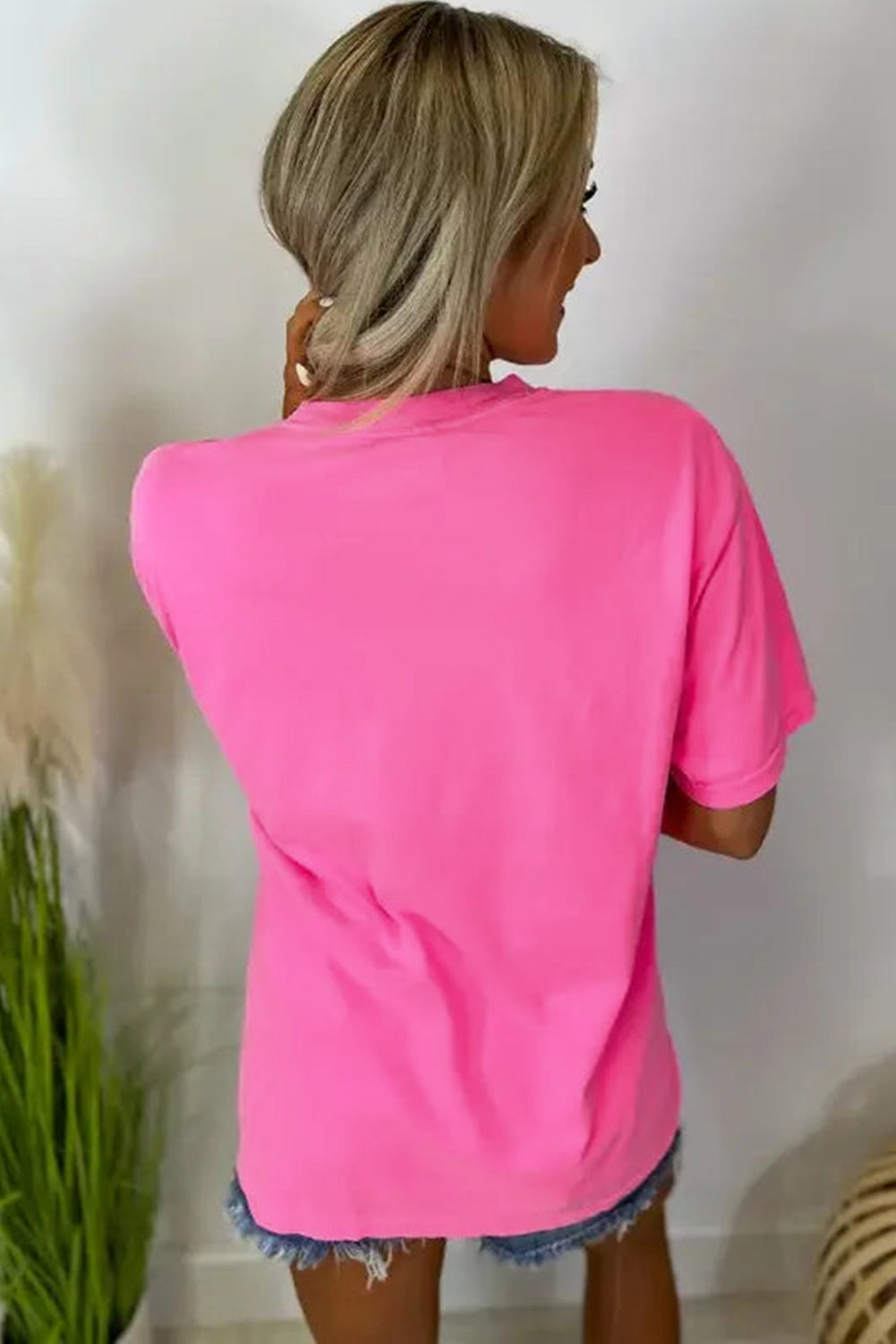 Fuchsia maman lettre imprimer le tee-shirt décontracté