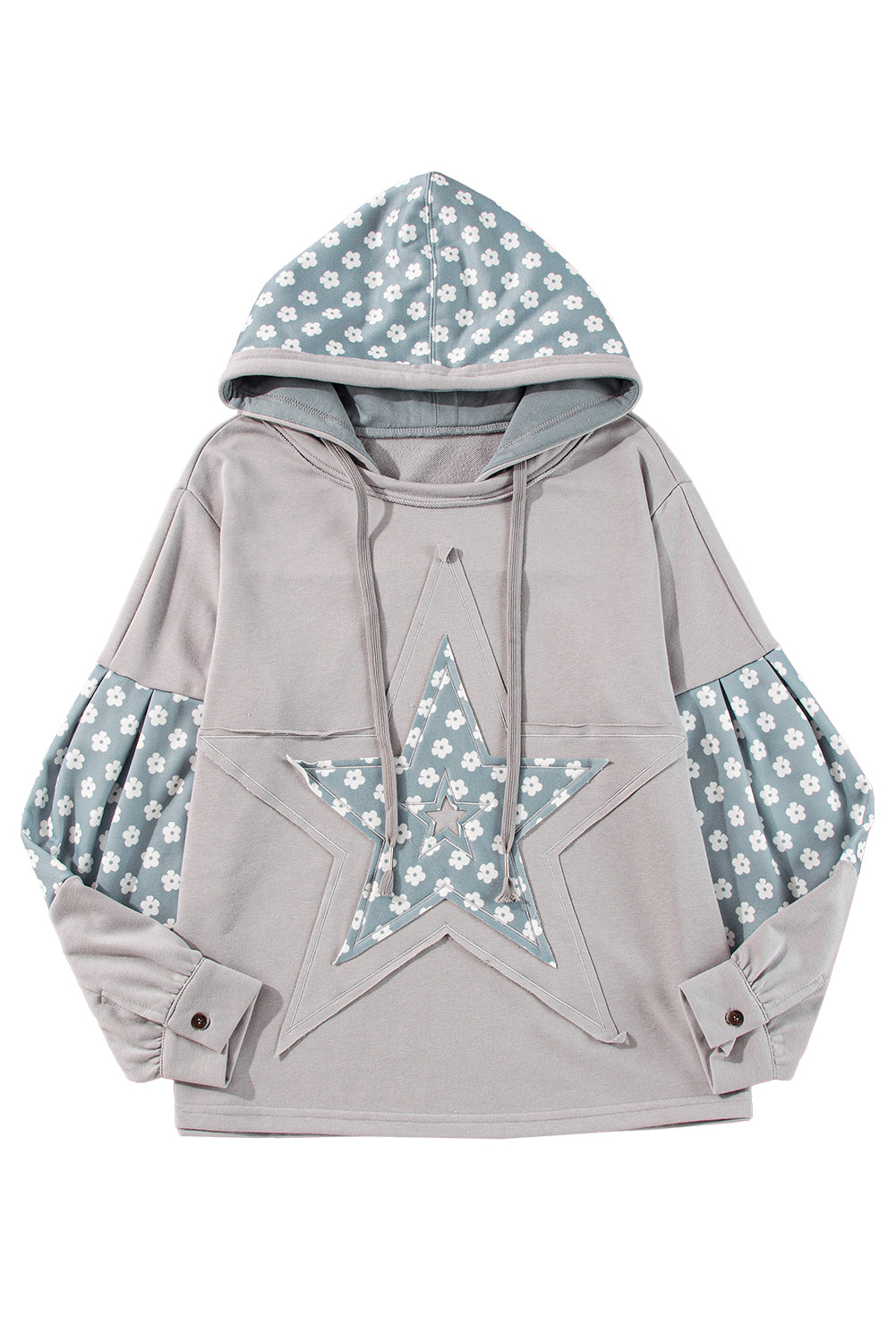 Delicacy Floral Patchwork Star Pattern Drawstring Hoodie