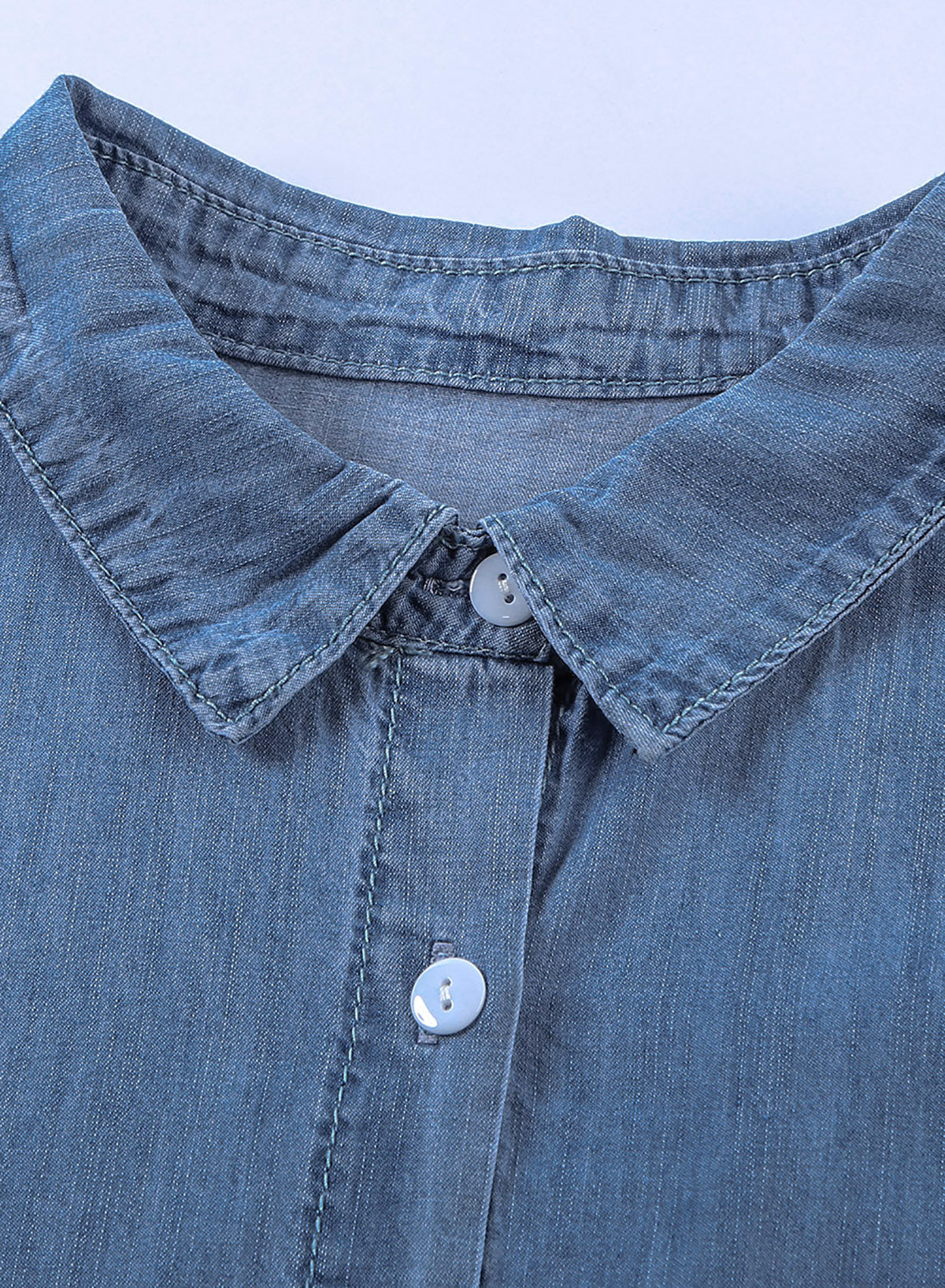 Blue Turn-down Collar Short Sleeve Denim Shirt