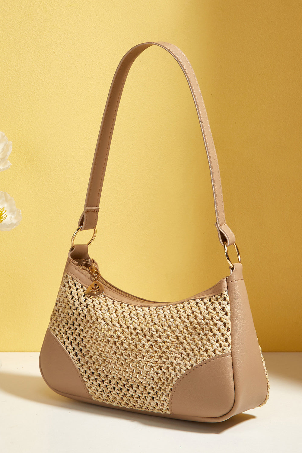 Khaki Woven Casual Shoulder Bag