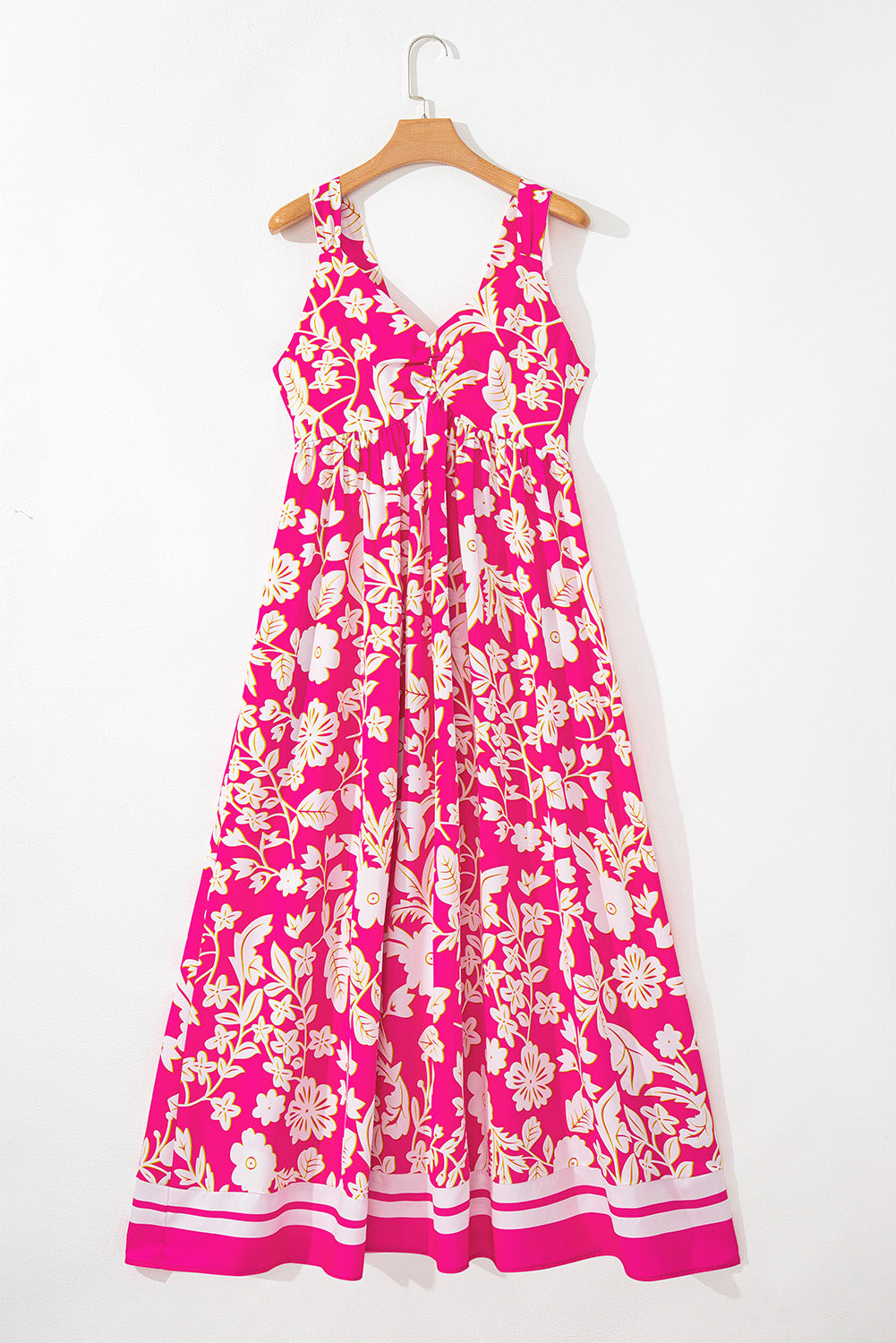 Floral V-Neck Backless Maxi Dress with Crisscross Design