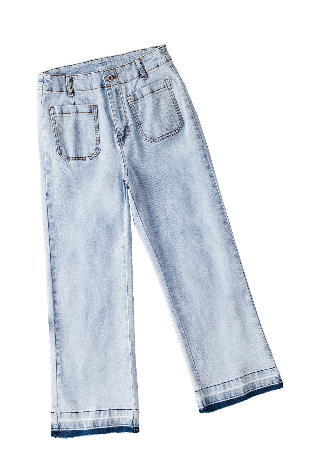 Beau Blue Acid Washed Contrast Hem Pocketed Cropped Jeans - MAD RUFFI