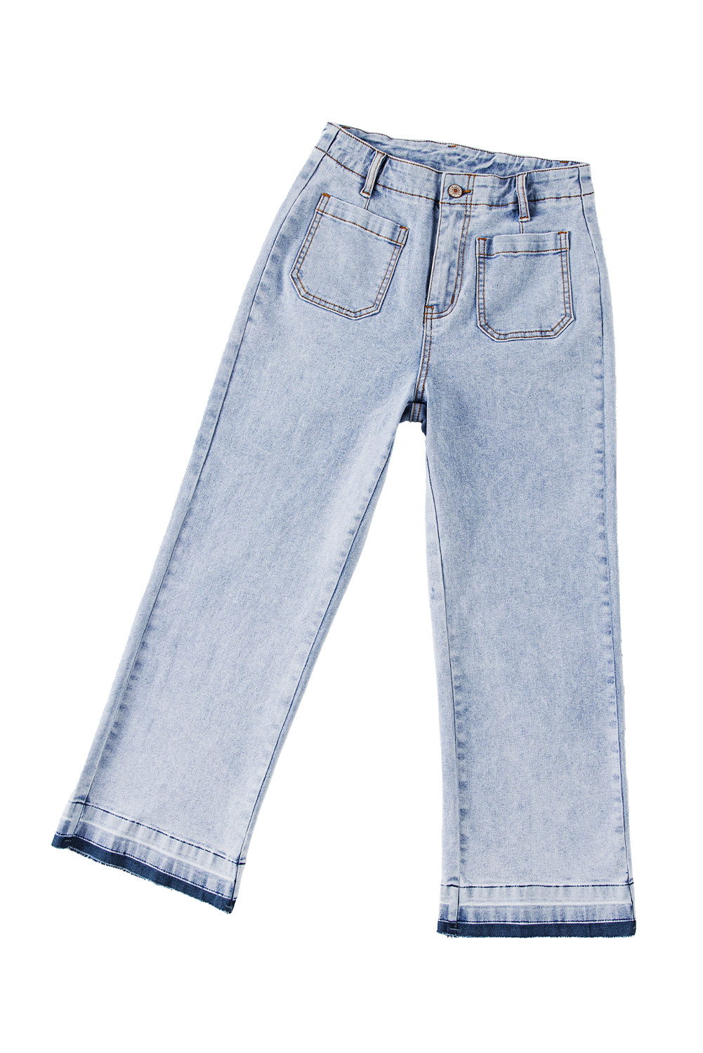 Beau Blue Acid Washed Contrast Hem Pocketed Cropped Jeans - MAD RUFFI