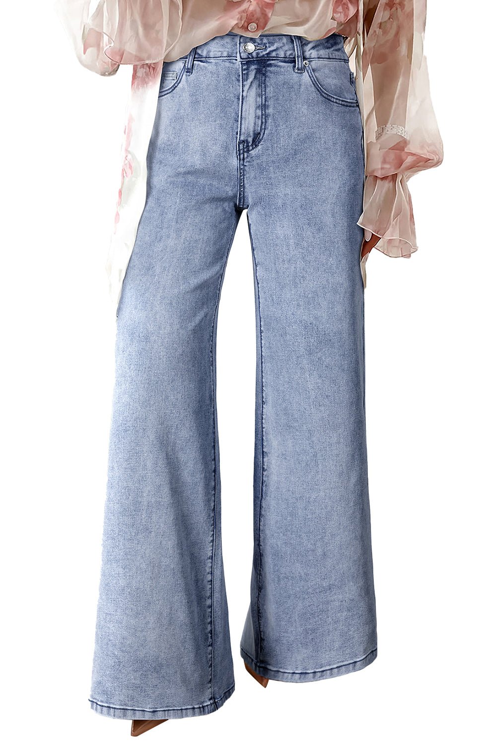 Beau Blue Button Zip High Waist Flared Hem Jeans - MAD RUFFI
