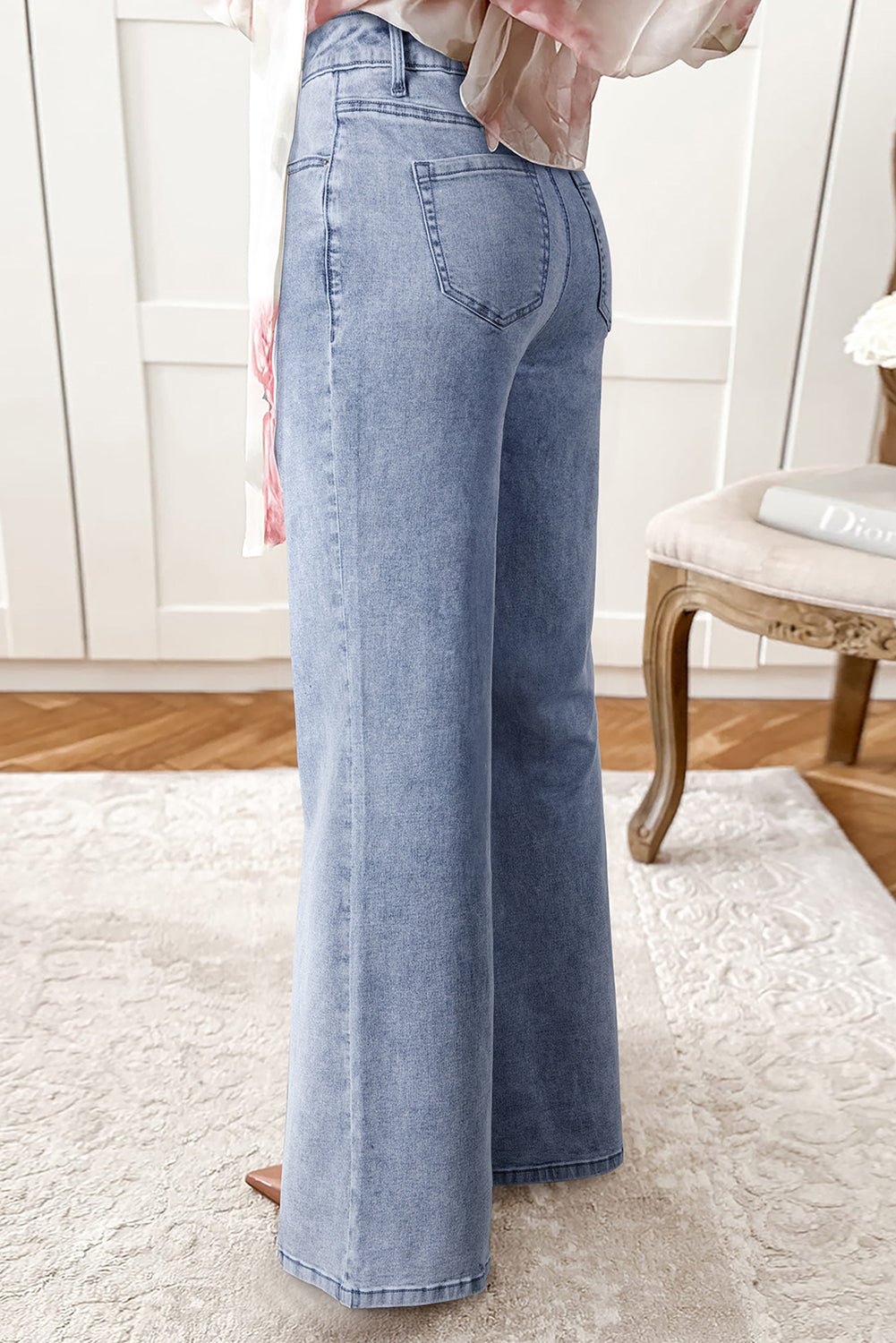 Beau Blue Button Zip High Waist Flared Hem Jeans - MAD RUFFI