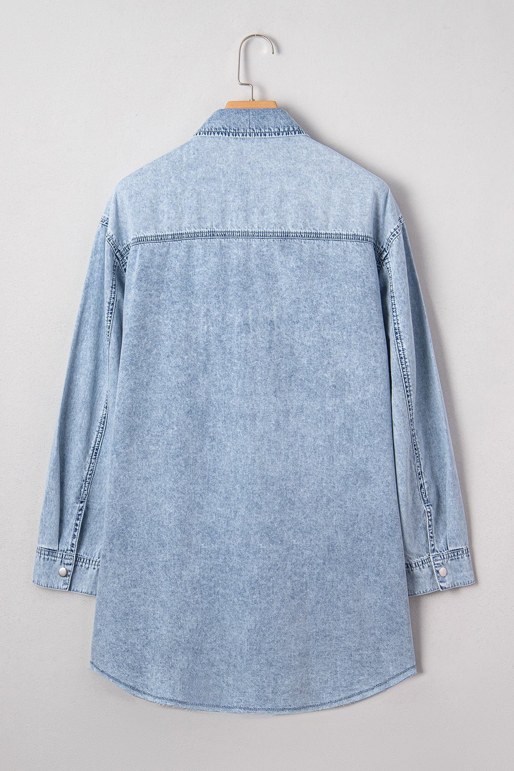 Beau Blue Chest Pocket Raw Hem Denim Loose Shirt Dress - MAD RUFFI