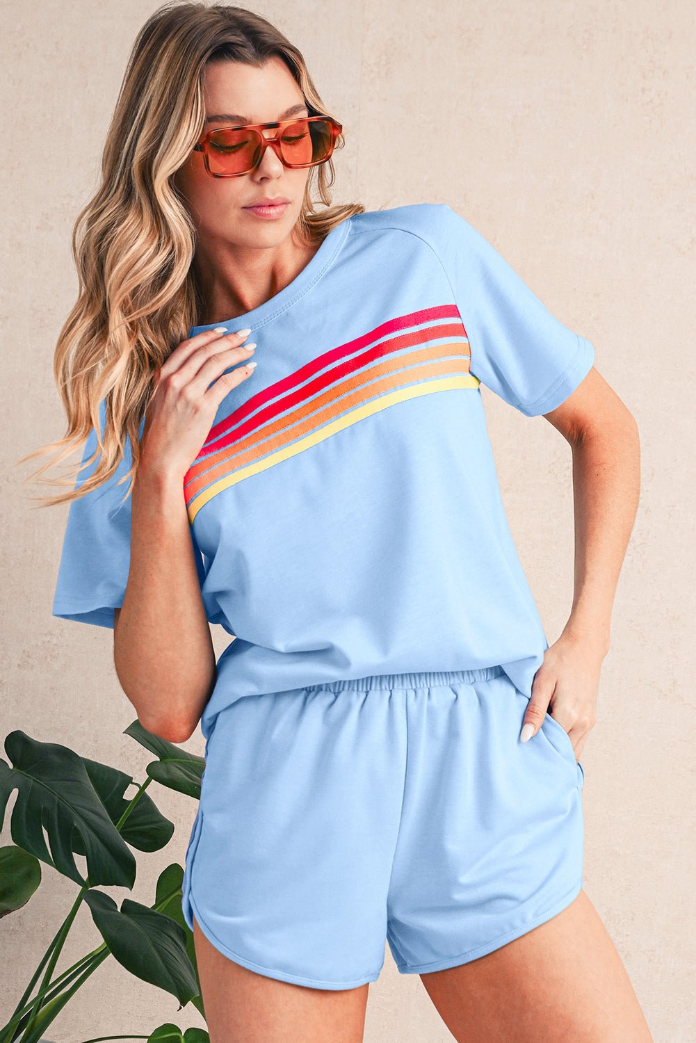 Beau Blue Colorful Striped Casual Tee - MAD RUFFI