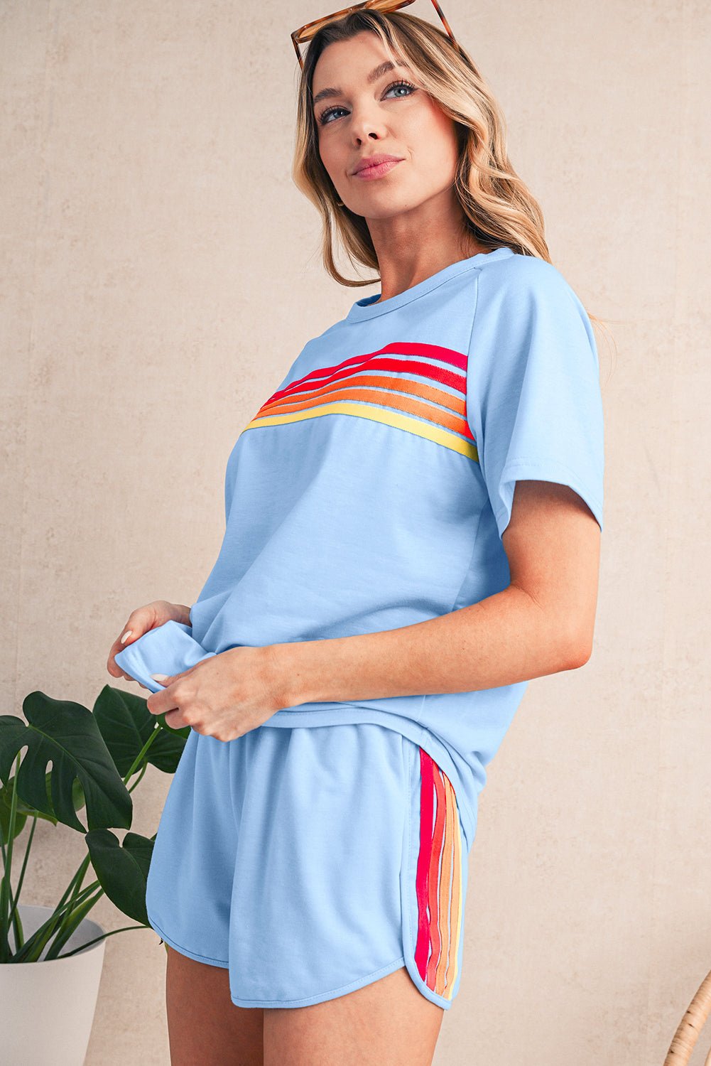 Beau Blue Colorful Striped Casual Tee - MAD RUFFI