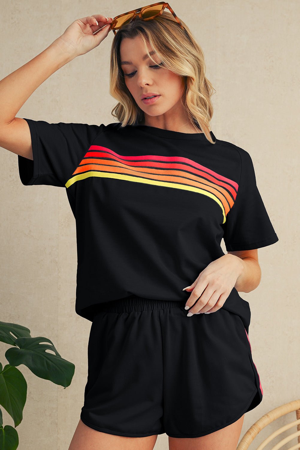 Beau Blue Colorful Striped Casual Tee - MAD RUFFI