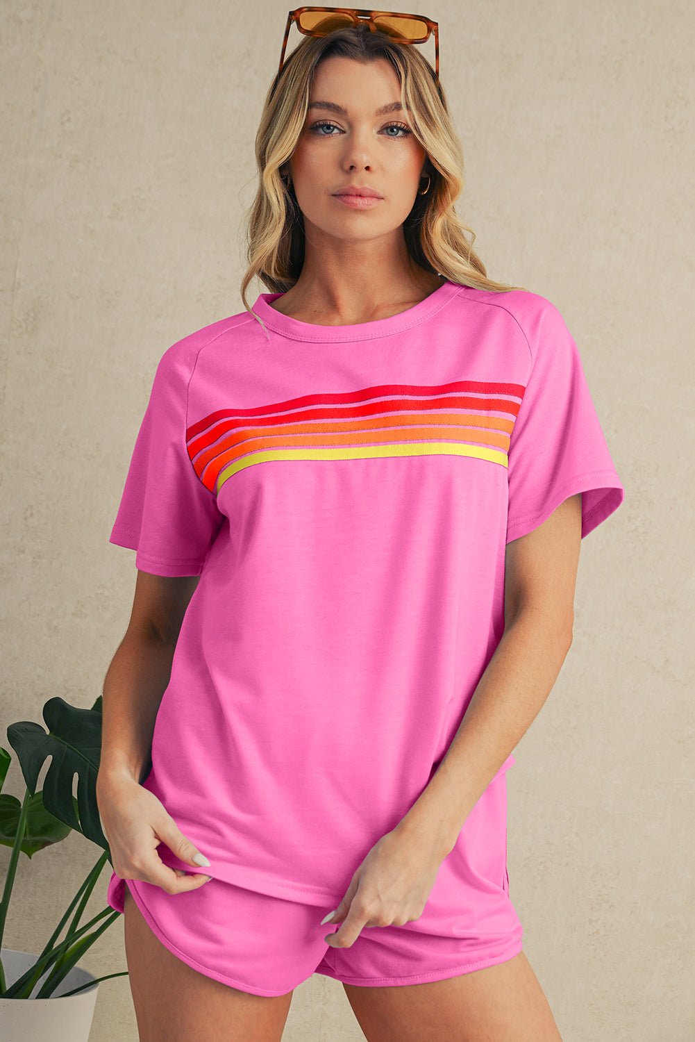 Beau Blue Colorful Striped Casual Tee - MAD RUFFI