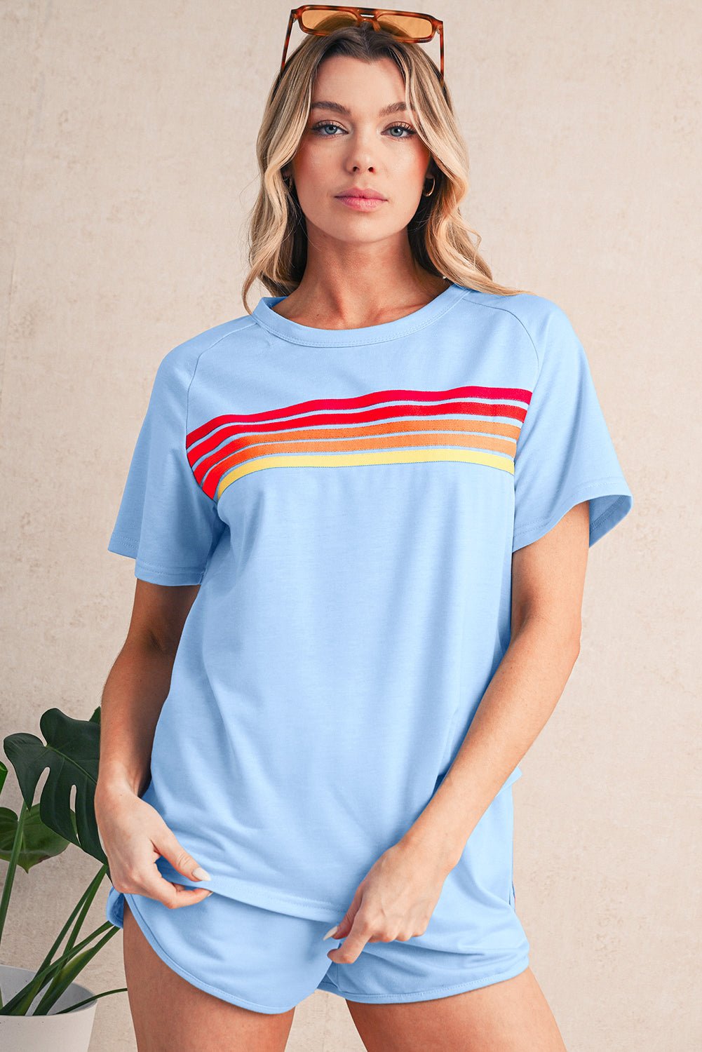 Beau Blue Colorful Striped Casual Tee - MAD RUFFI