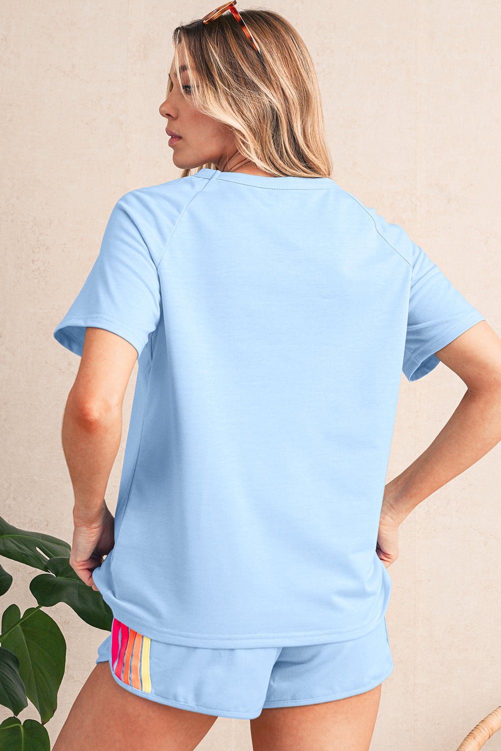 Beau Blue Colorful Striped Casual Tee - MAD RUFFI