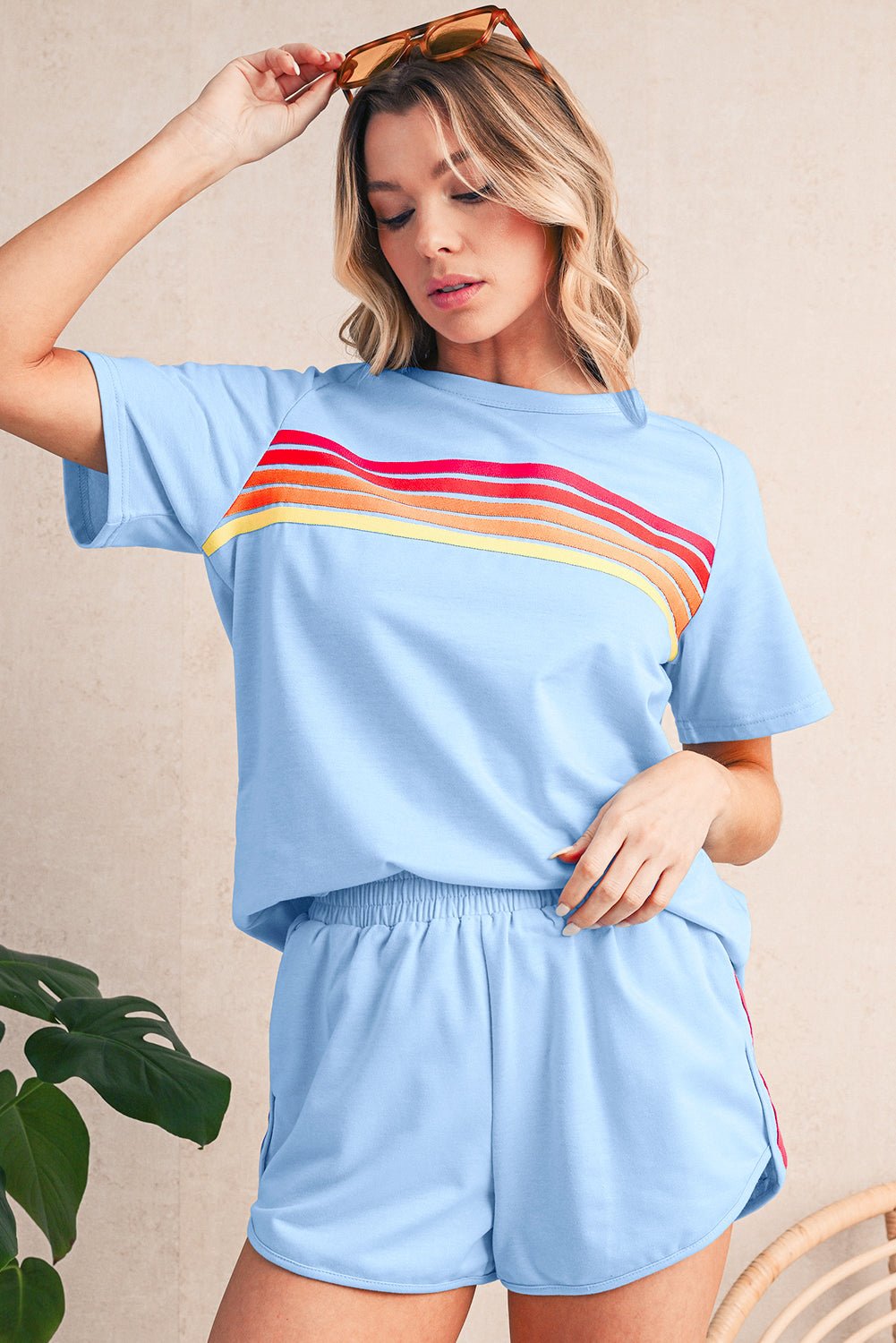 Beau Blue Colorful Striped Casual Tee - MAD RUFFI