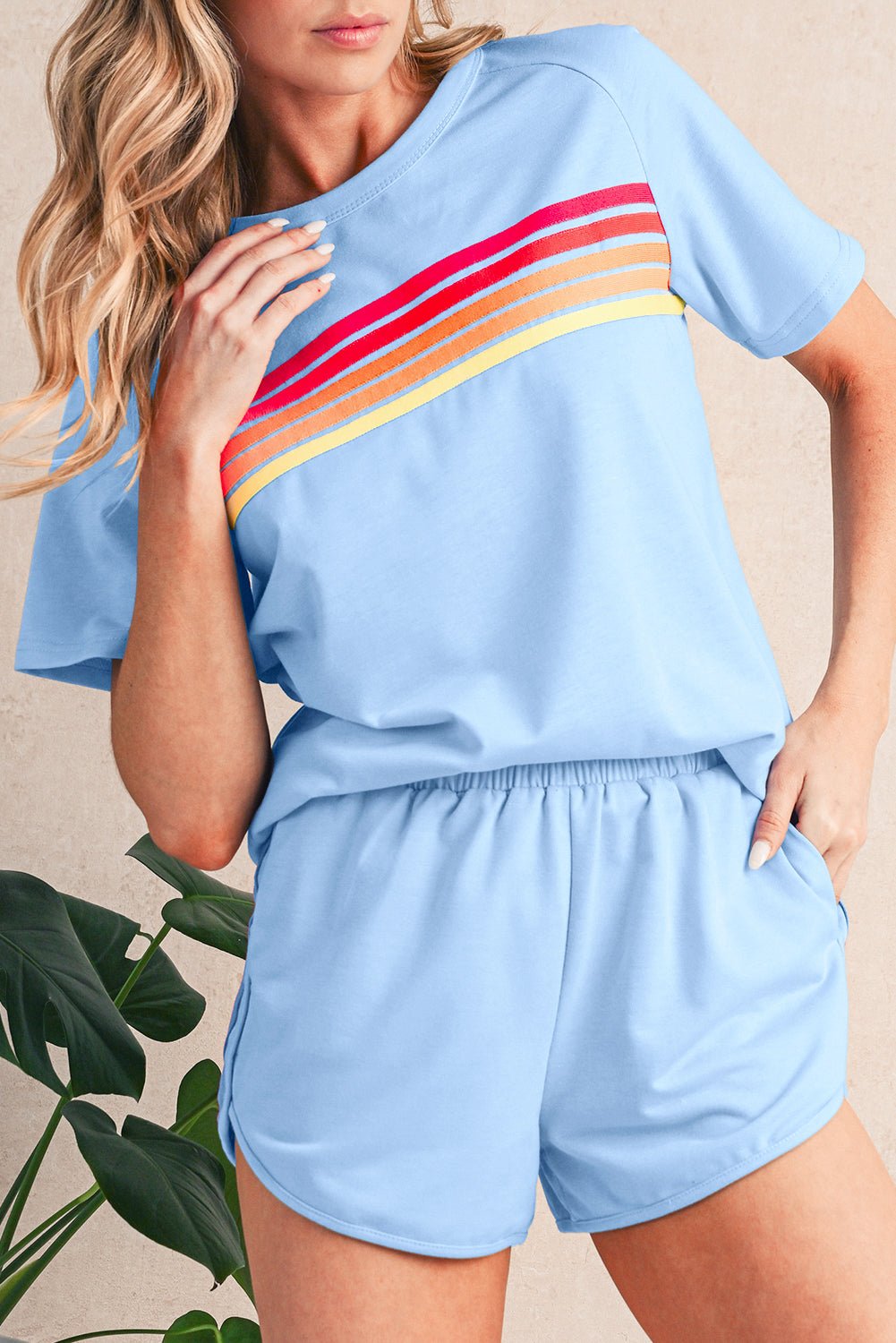 Beau Blue Colorful Striped Casual Tee - MAD RUFFI