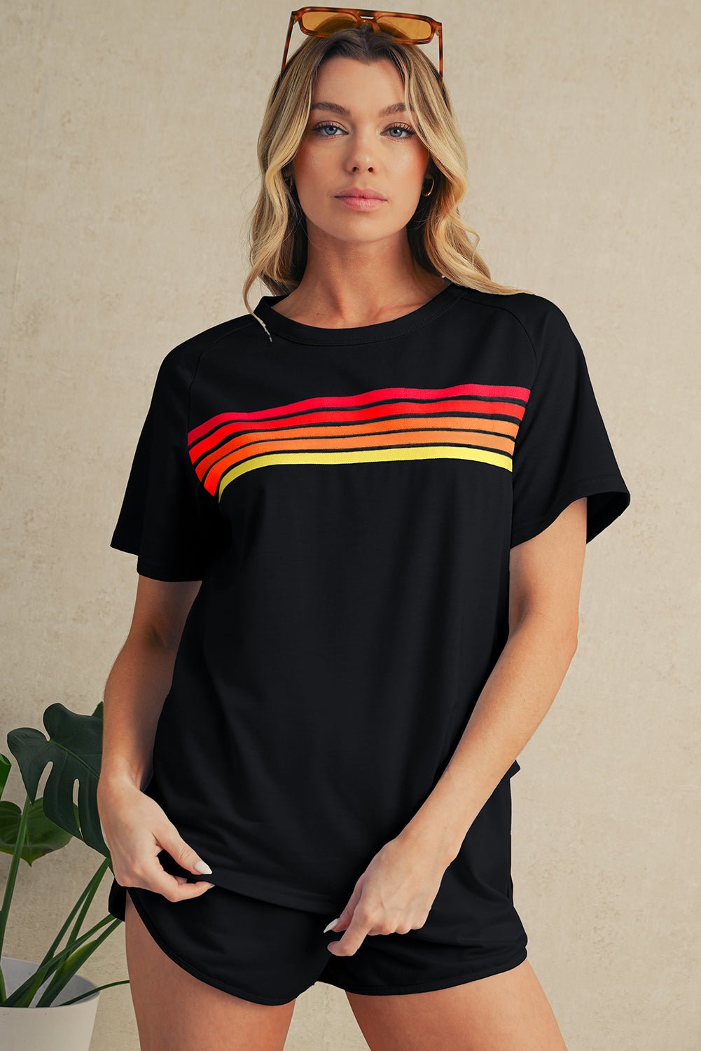 Beau Blue Colorful Striped Casual Tee - MAD RUFFI