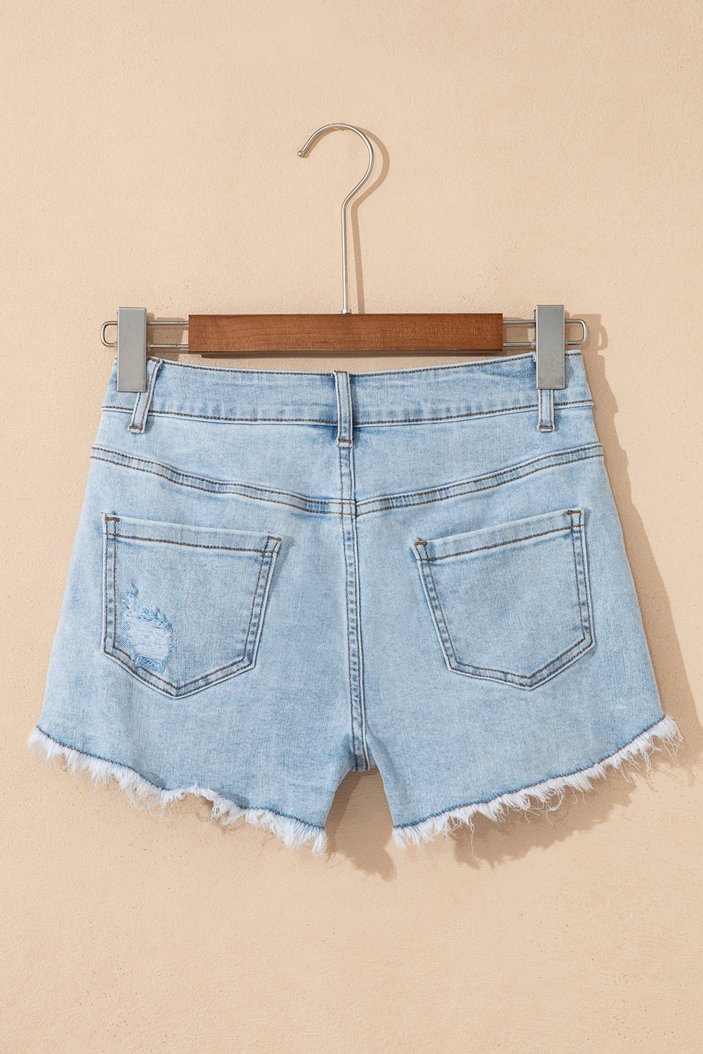 Beau Blue High Rise Distressed Raw Hem Denim Shorts - MAD RUFFI