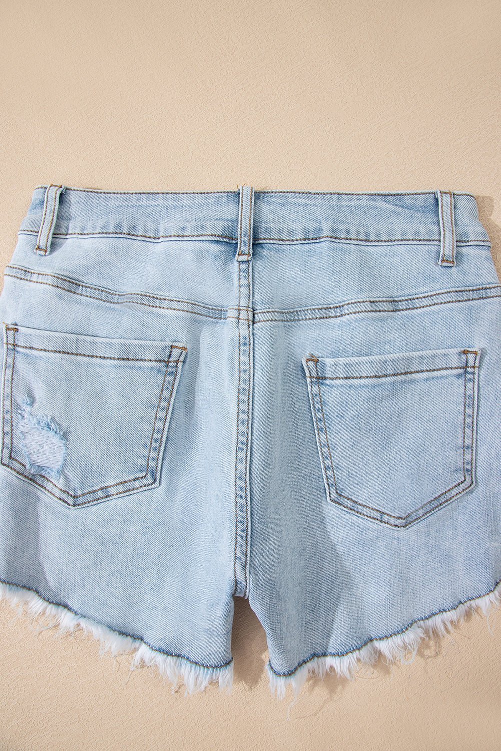 Beau Blue High Rise Distressed Raw Hem Denim Shorts - MAD RUFFI
