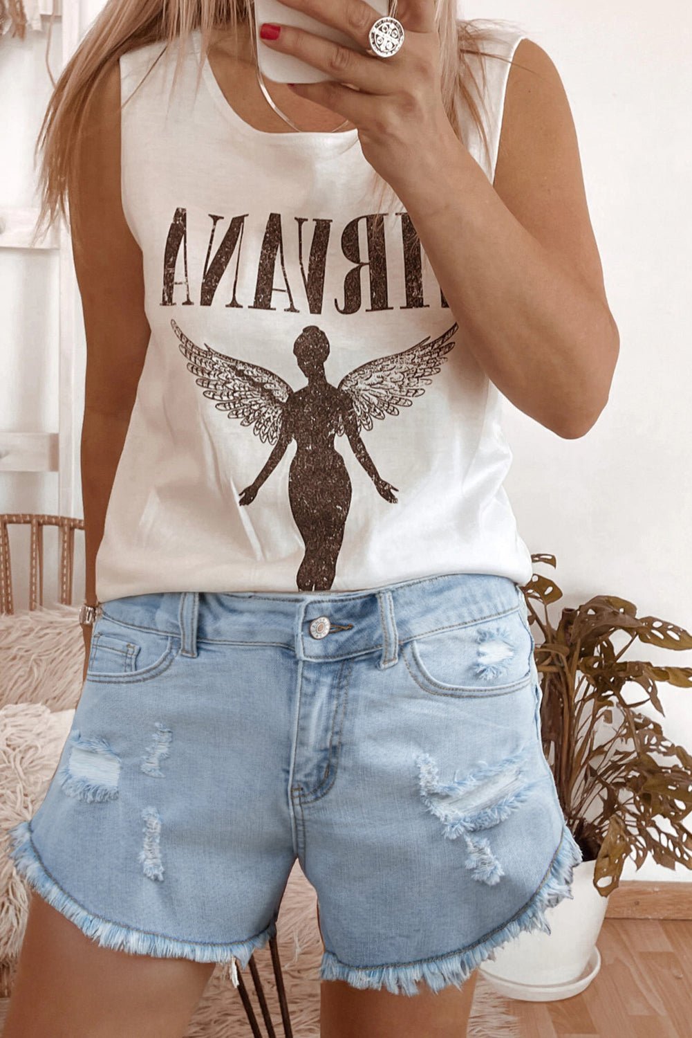 Beau Blue High Rise Distressed Raw Hem Denim Shorts - MAD RUFFI