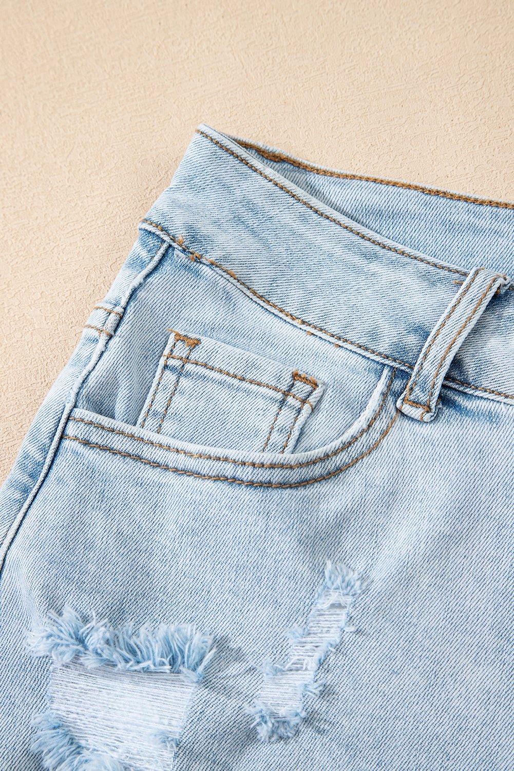 Beau Blue High Rise Distressed Raw Hem Denim Shorts - MAD RUFFI