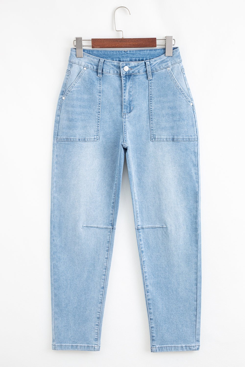 Beau Blue High Rise Relaxed Patch Pocket Jeans - MAD RUFFI