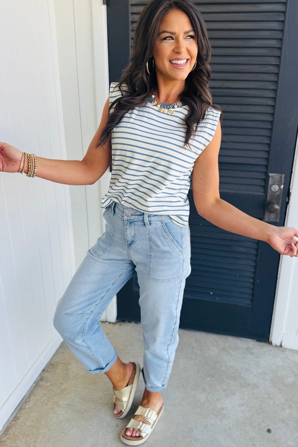 Beau Blue High Rise Relaxed Patch Pocket Jeans - MAD RUFFI