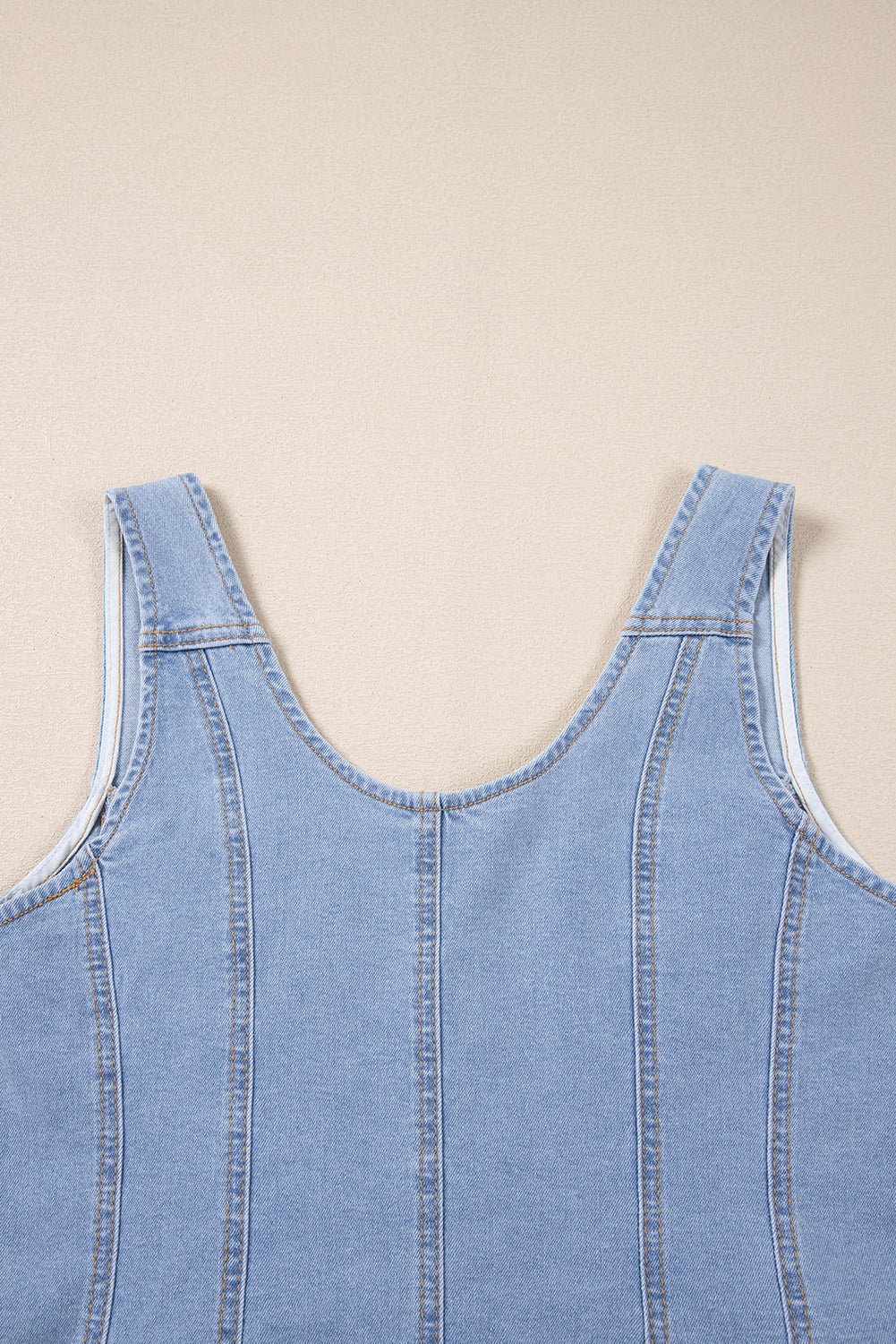 Beau Blue Light Wash Denim Sleeveless Slim Mini Dress with Buttoned Front and Chest Pockets | Sexy Bodycon Summer Dress for Women