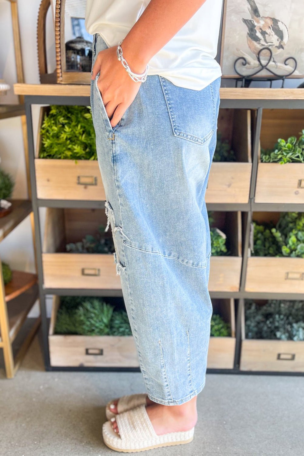 Beau Blue Light Wash Floral Pocketed High Waist Jeans - MAD RUFFI