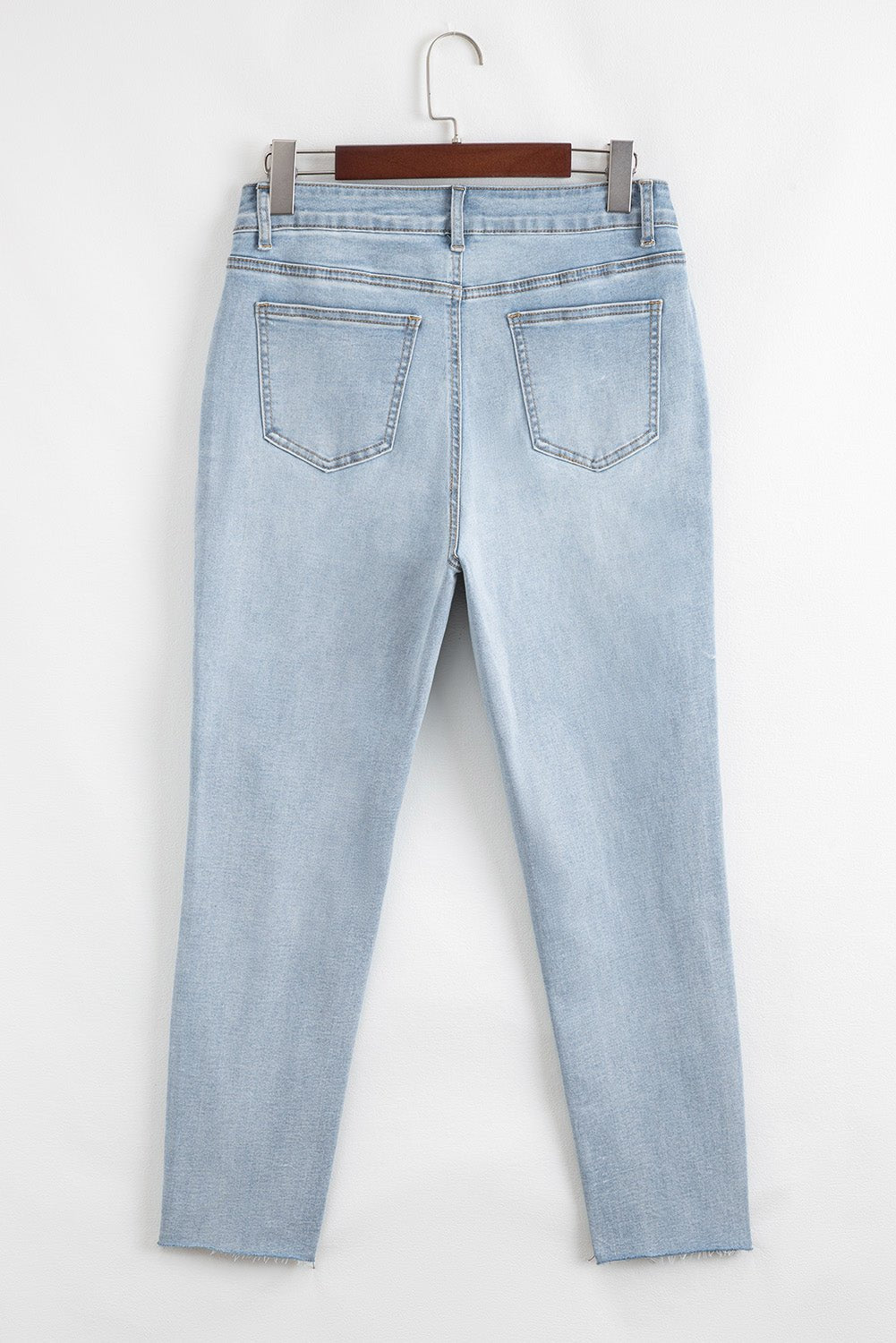 Beau Blue Mid Rise Ankle - Length Distressed Skinny Jeans - MAD RUFFI